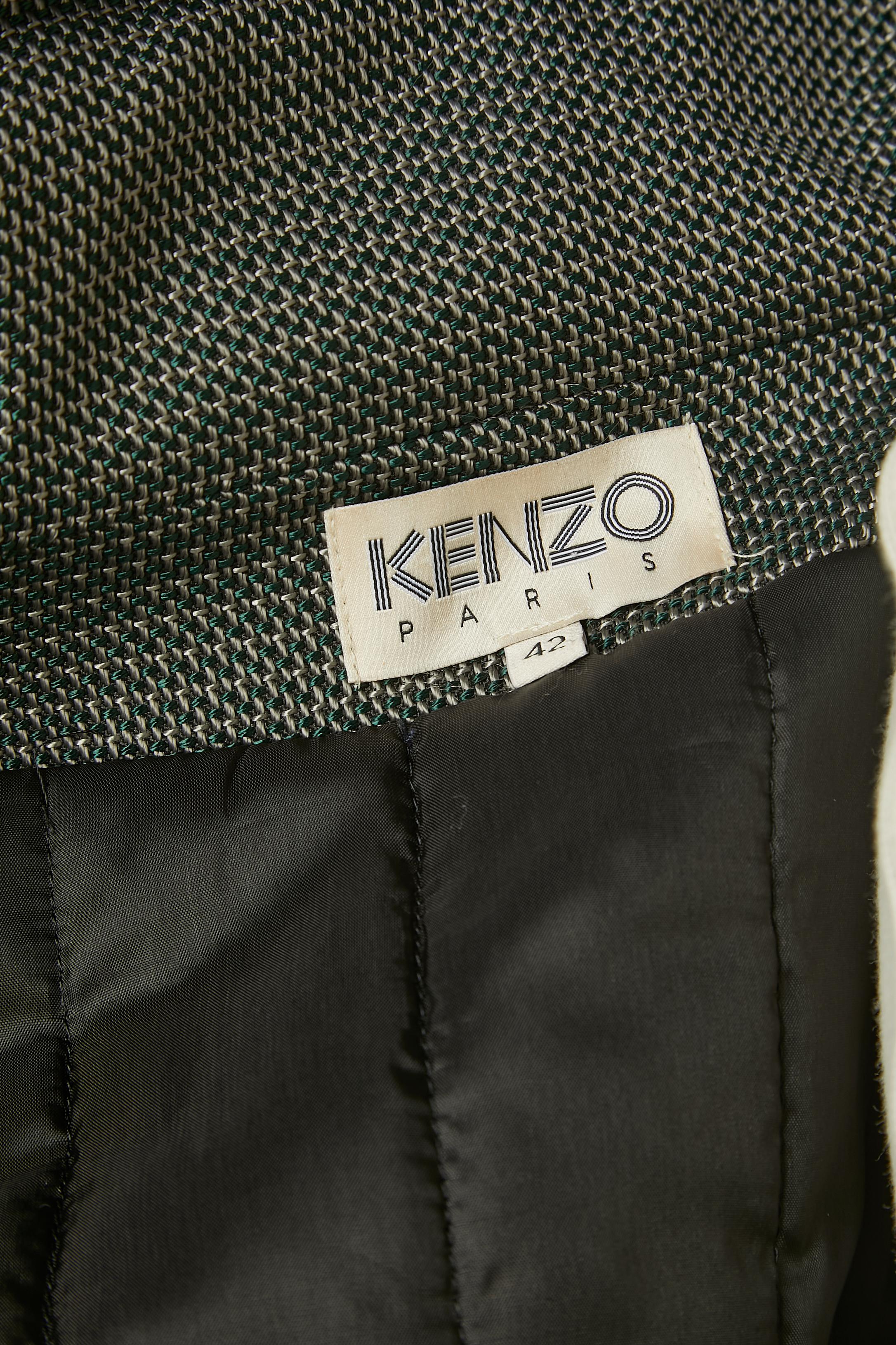 Navy blue quilted jacket with collar in different fabric and belt Kenzo  For Sale 3