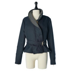 Navy blue quilted jacket with collar in different fabric and belt Kenzo 