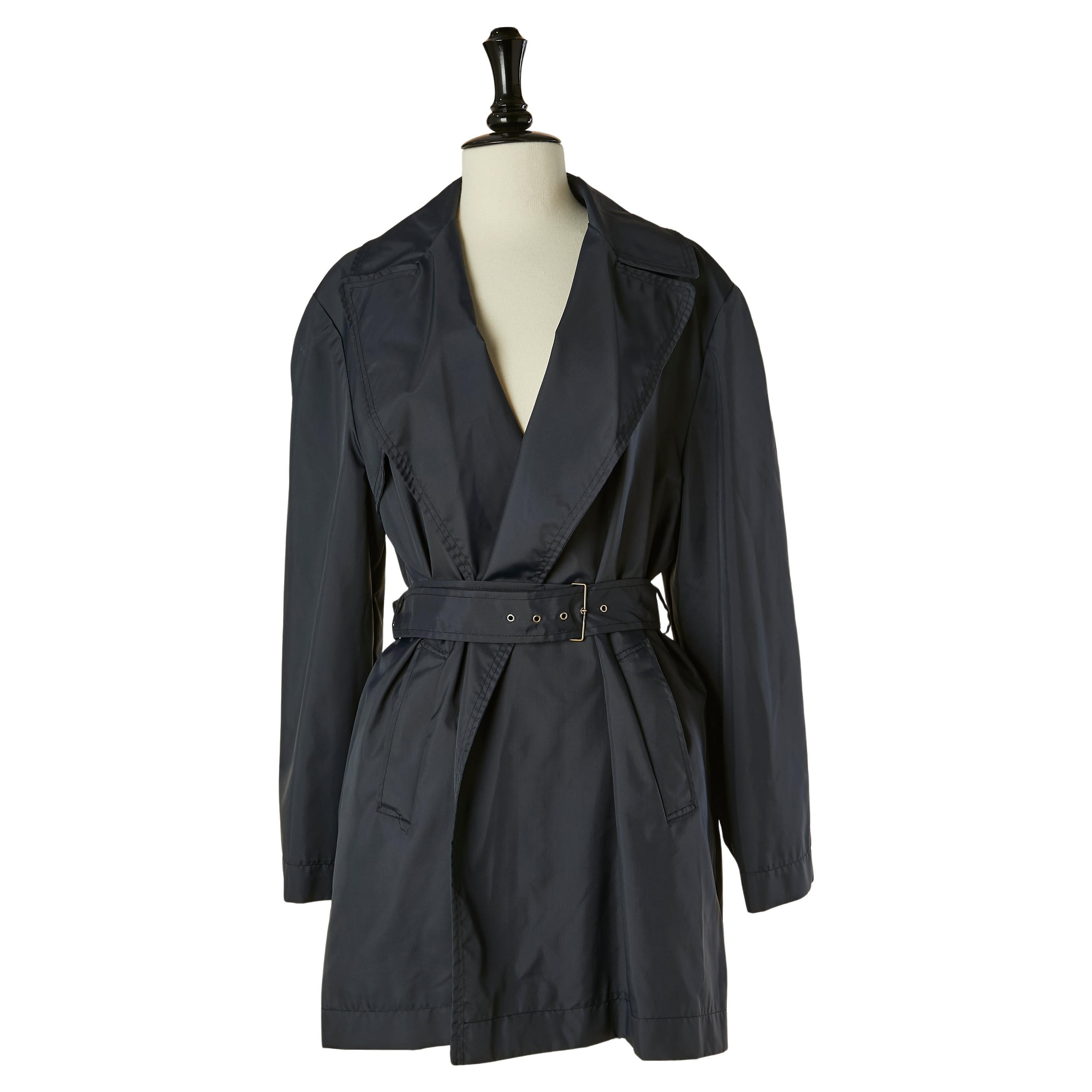 Imperméable en nylon raglan bleu marine avec ceinture HELMUT LANG