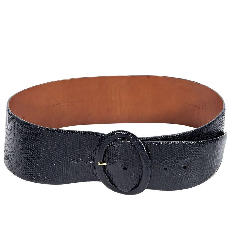 Navy Blue Ralph Lauren Wide Lizard Belt