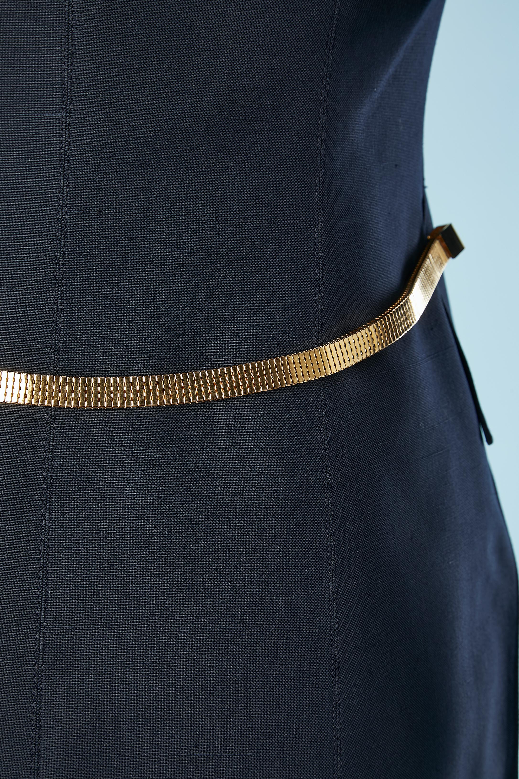 Navy-blue raw silk and cotton cocktail ensemble with gold metal buttons Montana For Sale 2