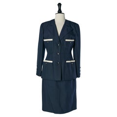 Marineblauer Rock aus Rohseide mit weißen Baumwolldetails CHANEL Boutique