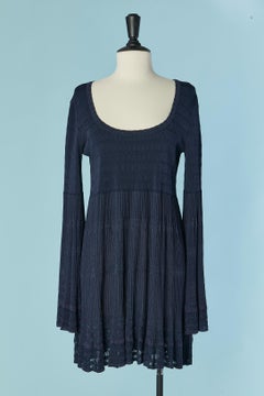 Navy blue rayon knit dress with wide sleeves ALAIA