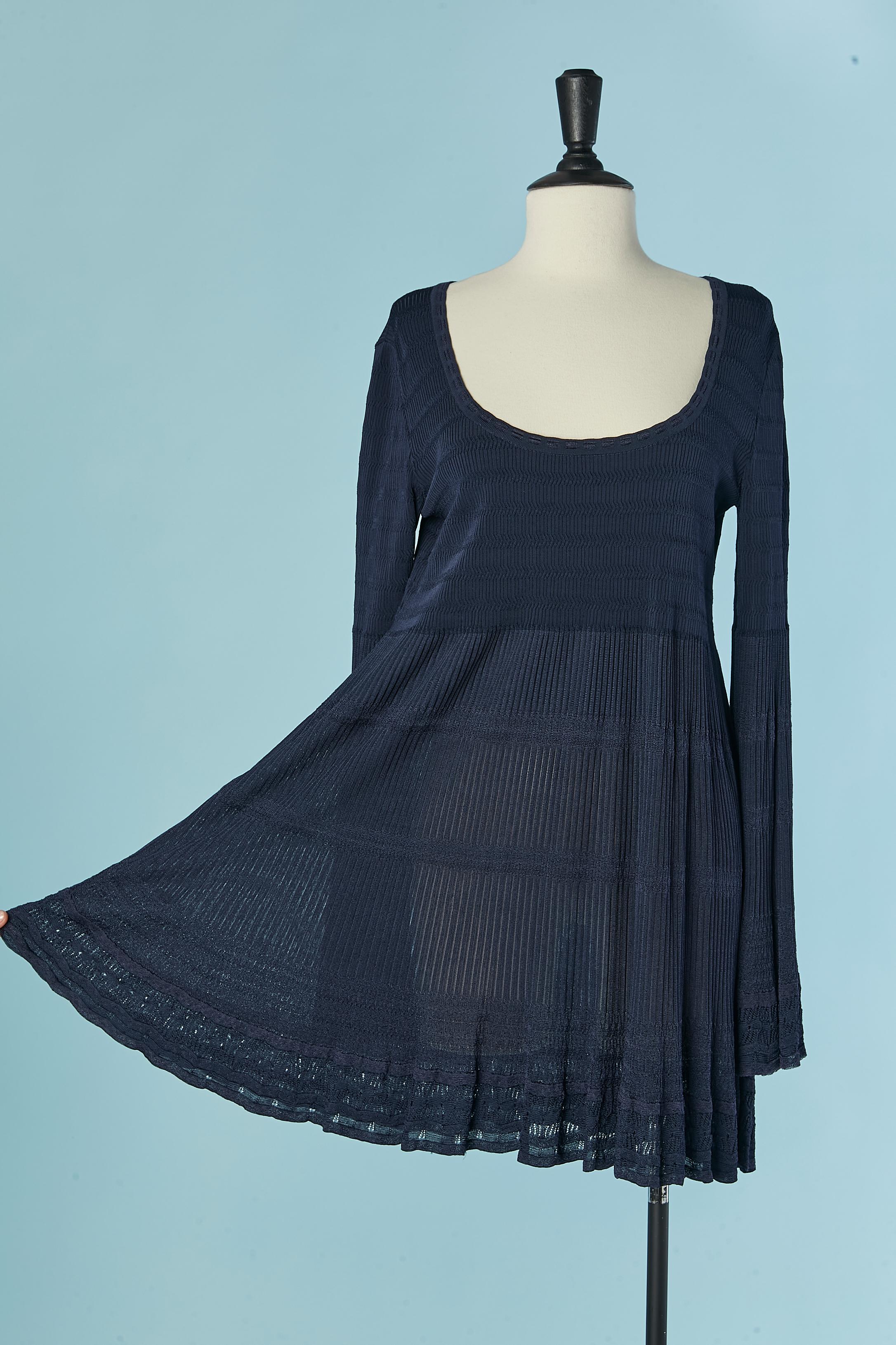 Black Navy blue rayon knit dress with wide sleeves ALAIA For Sale