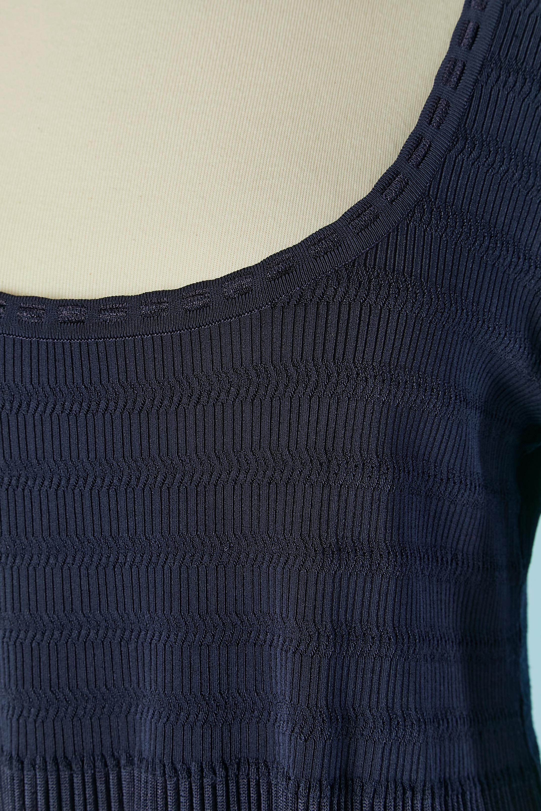 Navy blue rayon knit dress with wide sleeves ALAIA In Excellent Condition For Sale In Saint-Ouen-Sur-Seine, FR