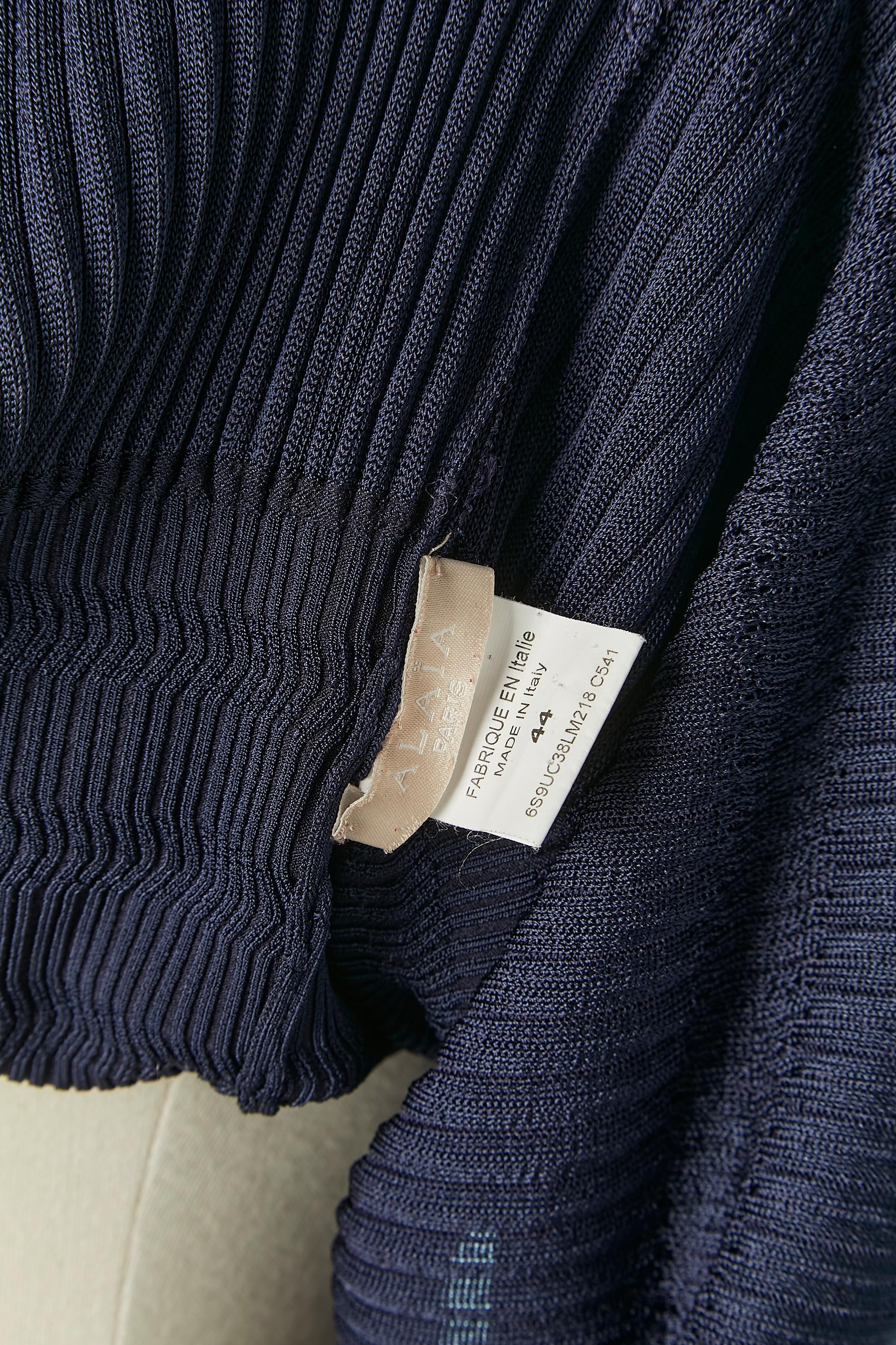 Navy blue rayon knit dress with wide sleeves ALAIA For Sale 4
