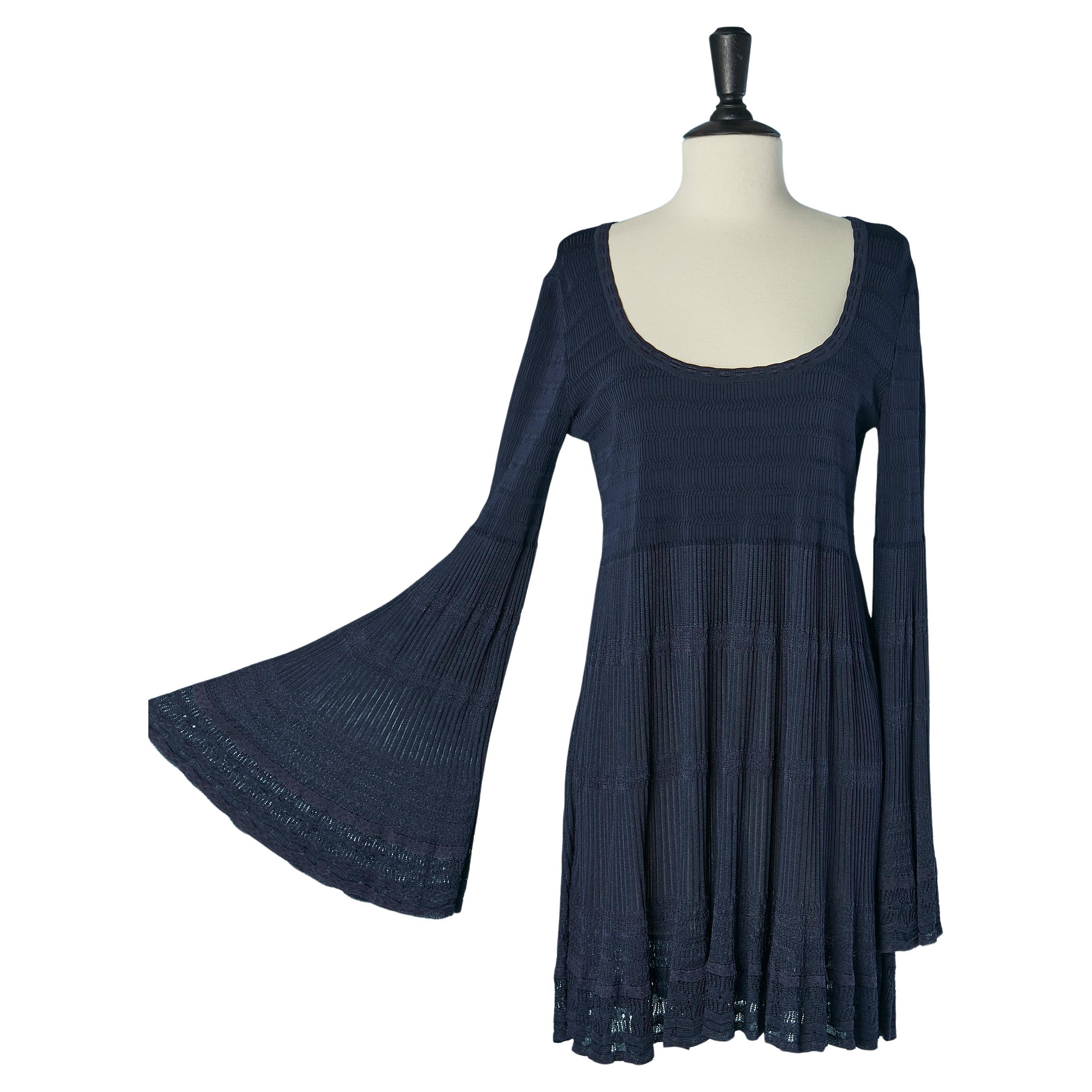 Navy blue rayon knit dress with wide sleeves ALAIA For Sale