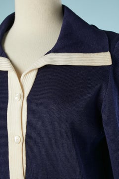 Navy blue rayon knit polo-shirt with white stripes Jeanne Lanvin Castillo