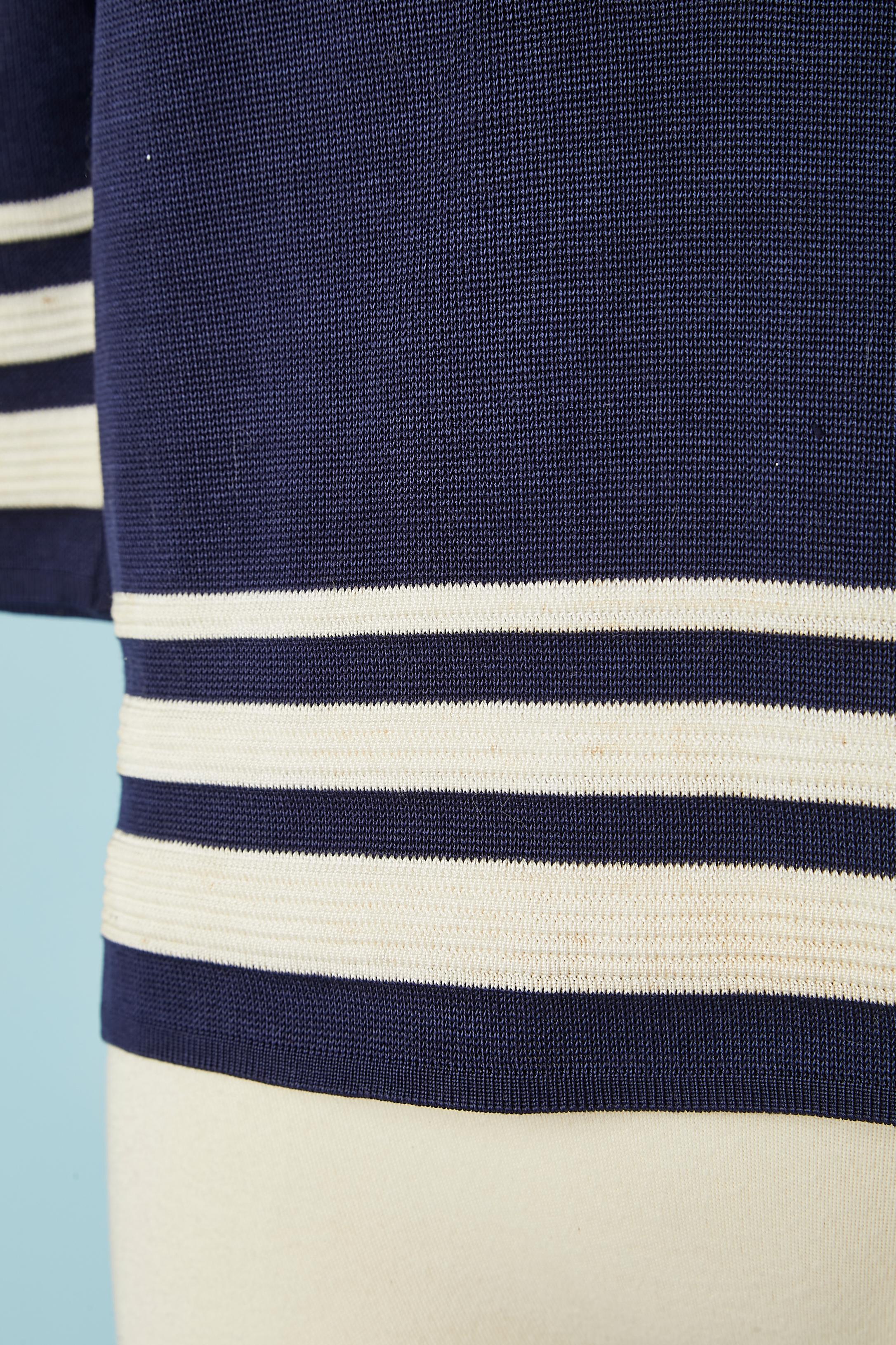 Black Navy blue rayon knit polo-shirt with white stripes Jeanne Lanvin Castillo 