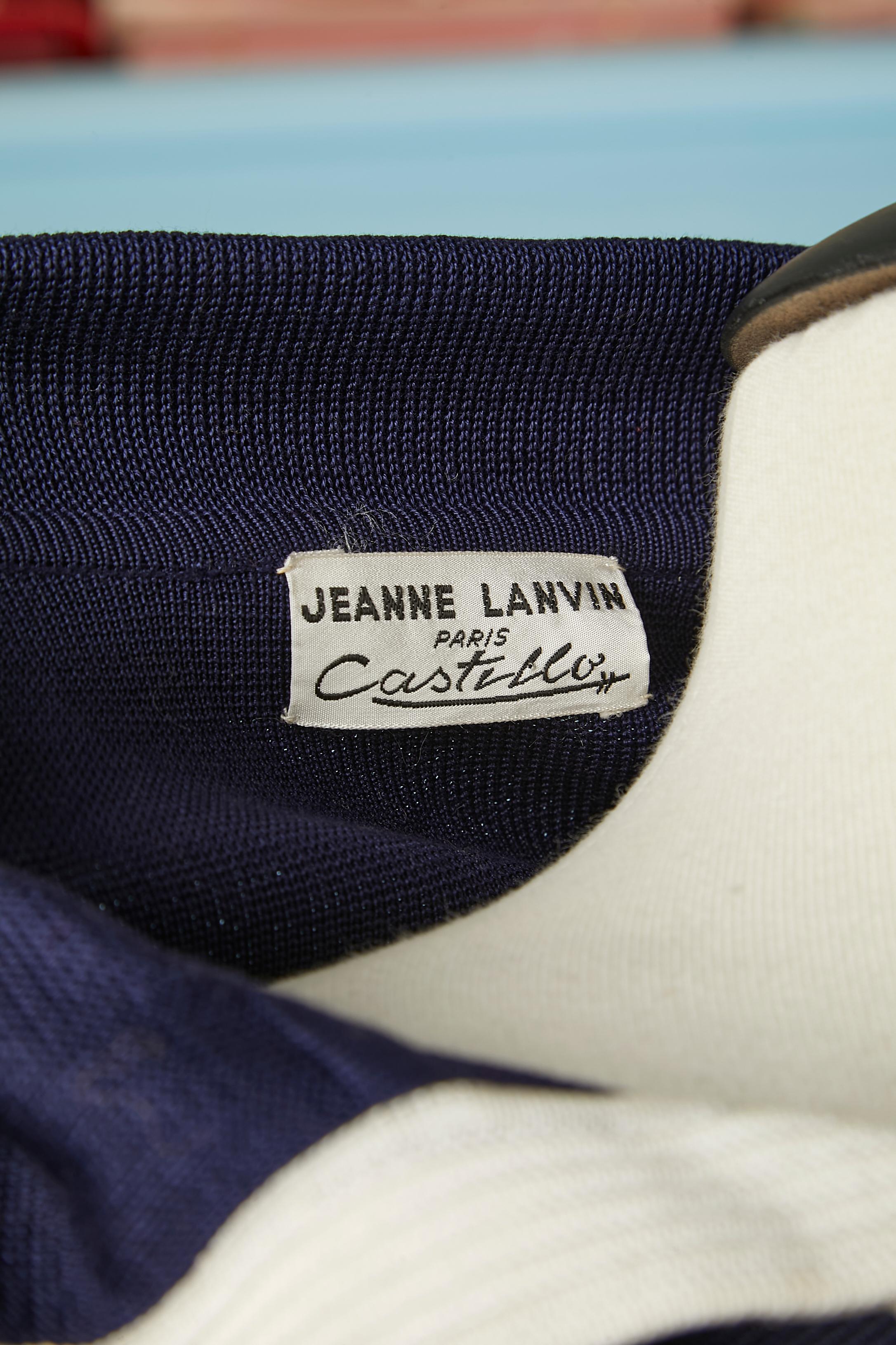 Navy blue rayon knit polo-shirt with white stripes Jeanne Lanvin Castillo  1