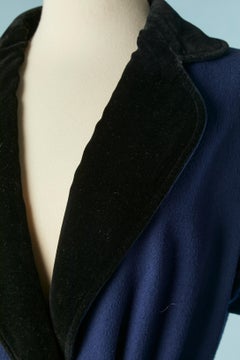 Navy blue Robe-coat with black velvet details Saint Laurent Rive Gauche