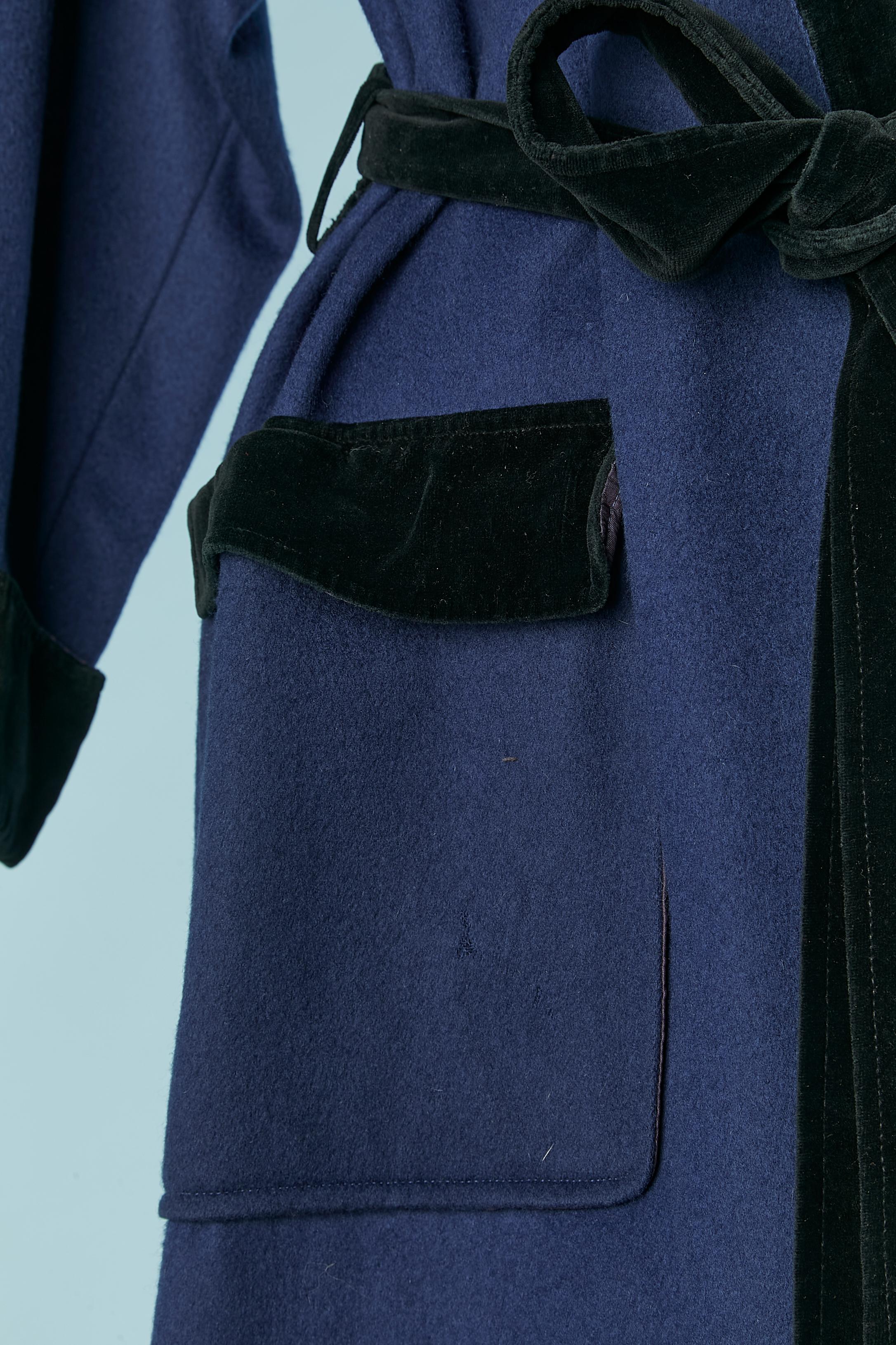 Black Navy blue Robe-coat with black velvet details Saint Laurent Rive Gauche