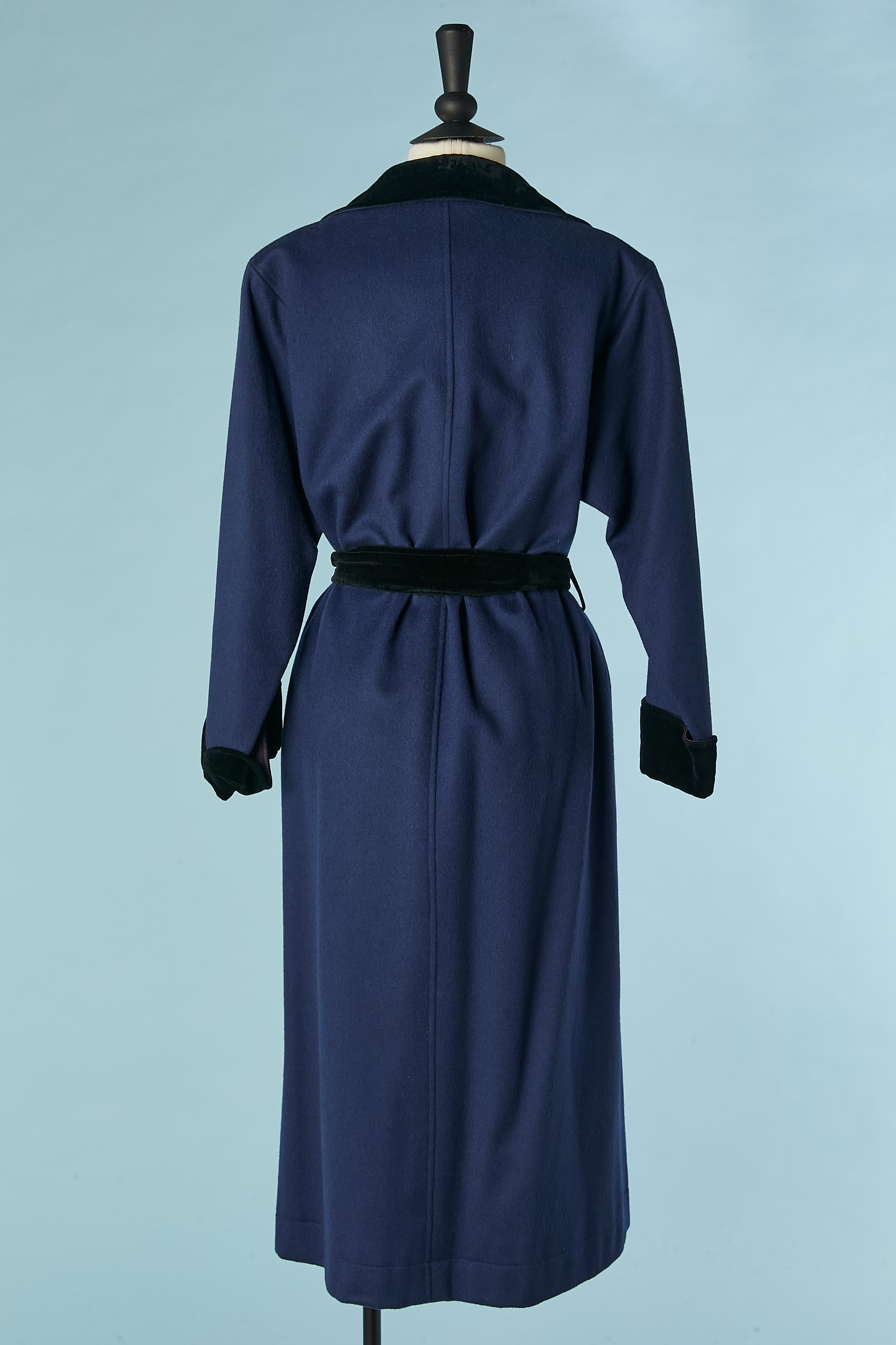 Navy blue Robe-coat with black velvet details Saint Laurent Rive Gauche  For Sale 1