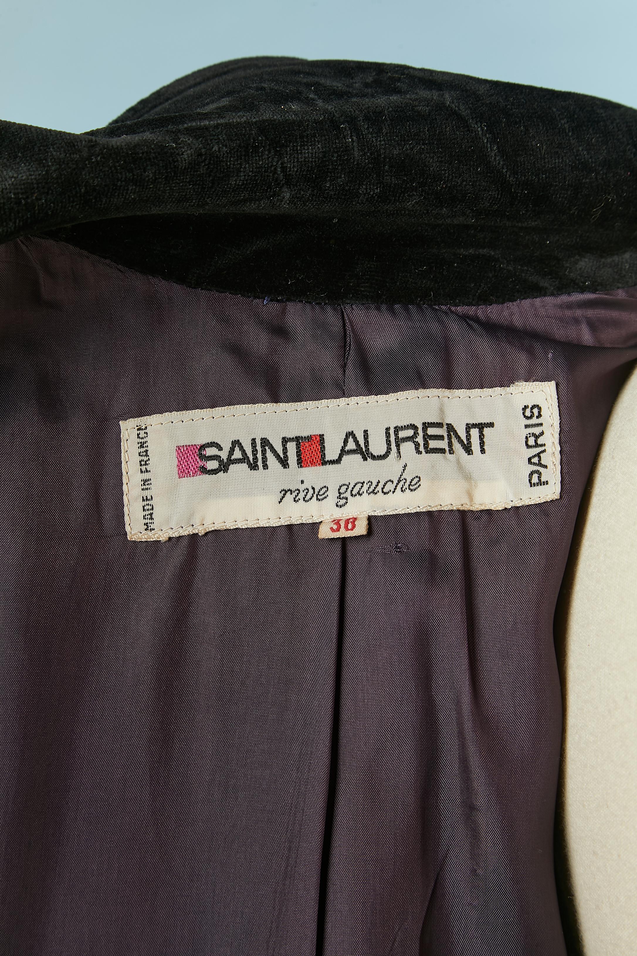 Navy blue Robe-coat with black velvet details Saint Laurent Rive Gauche  For Sale 2