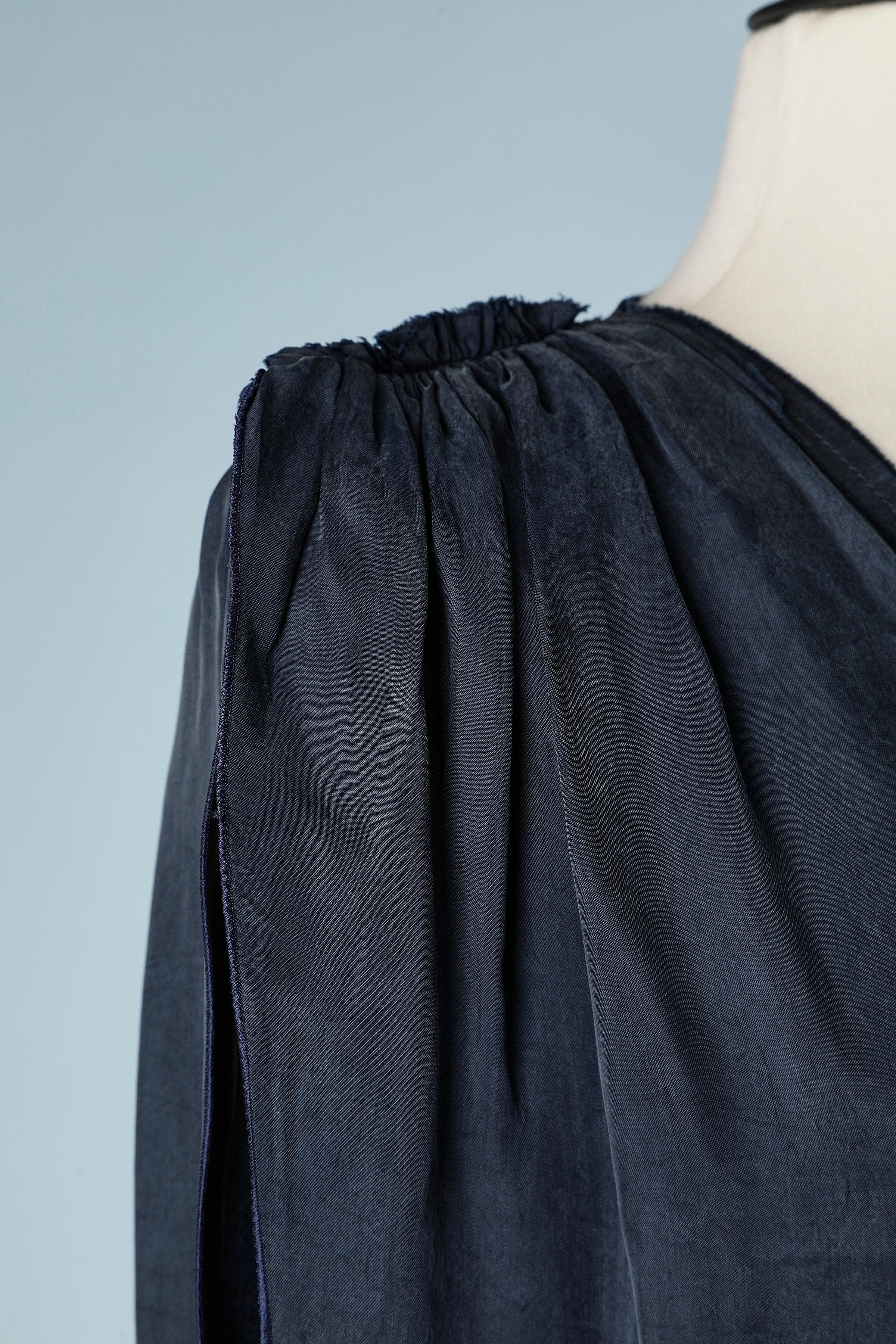 Black Navy blue row cut dress draped in the middle front Lanvin by Alber Elbaz