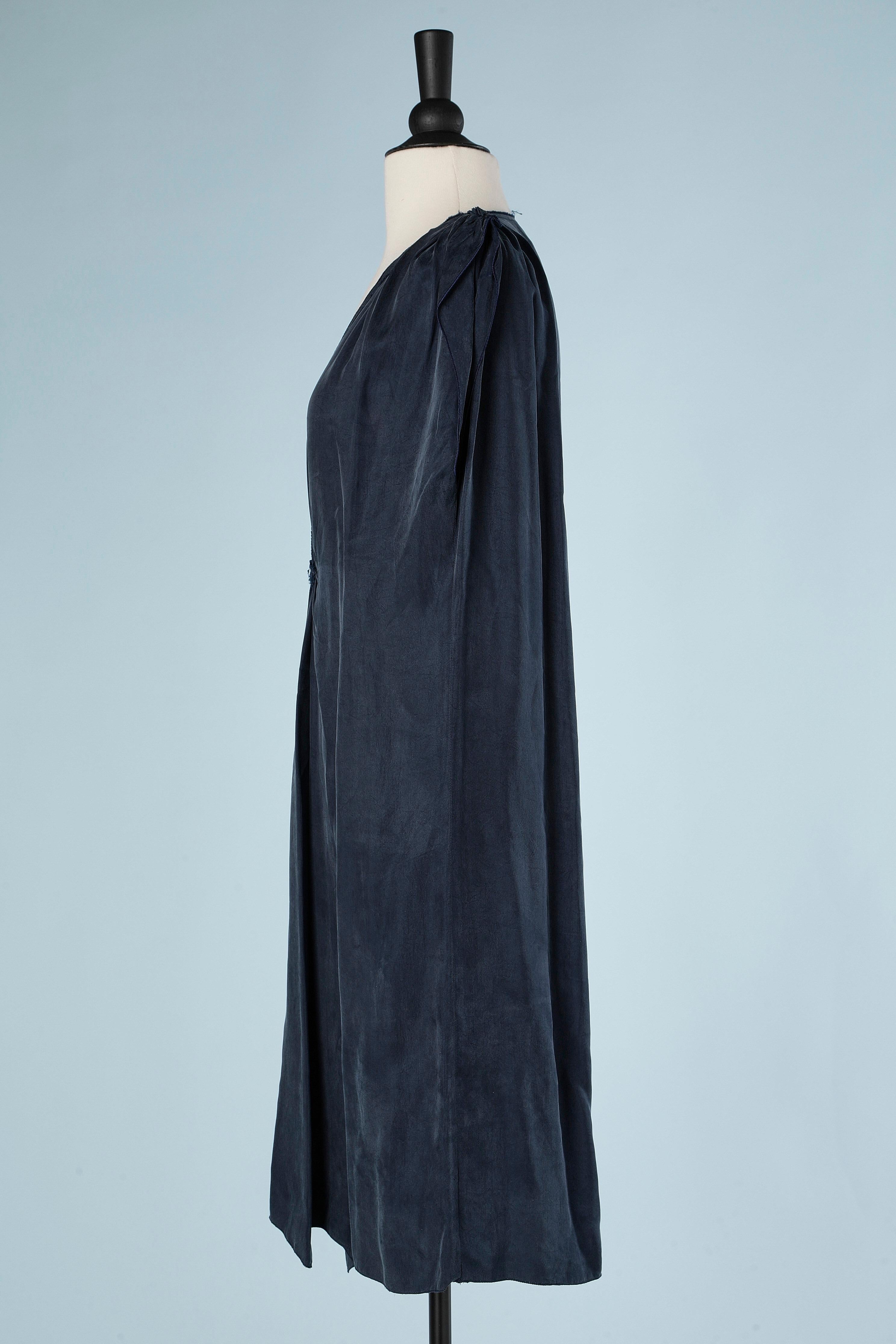Navy blue row cut dress draped in the middle front Lanvin by Alber Elbaz In Excellent Condition In Saint-Ouen-Sur-Seine, FR