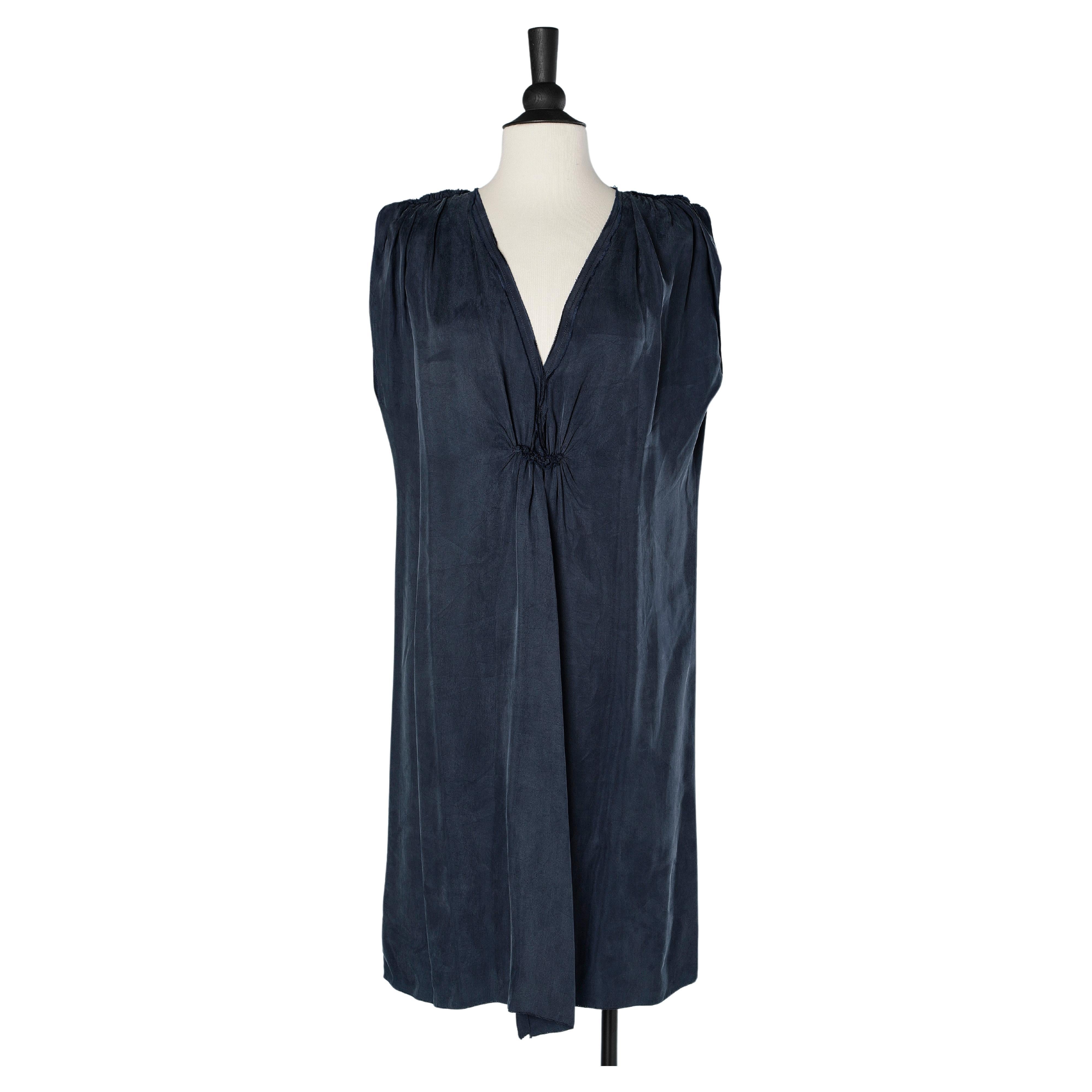 Navy blue row cut dress draped in the middle front Lanvin by Alber Elbaz