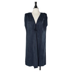 Navy blue row cut dress draped in the middle front Lanvin by Alber Elbaz