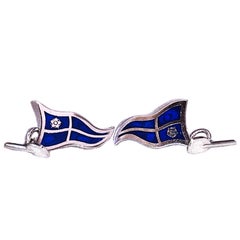 Berca Navy Blue Sailing Flag Little Oar Back Sterling Silver Cufflinks