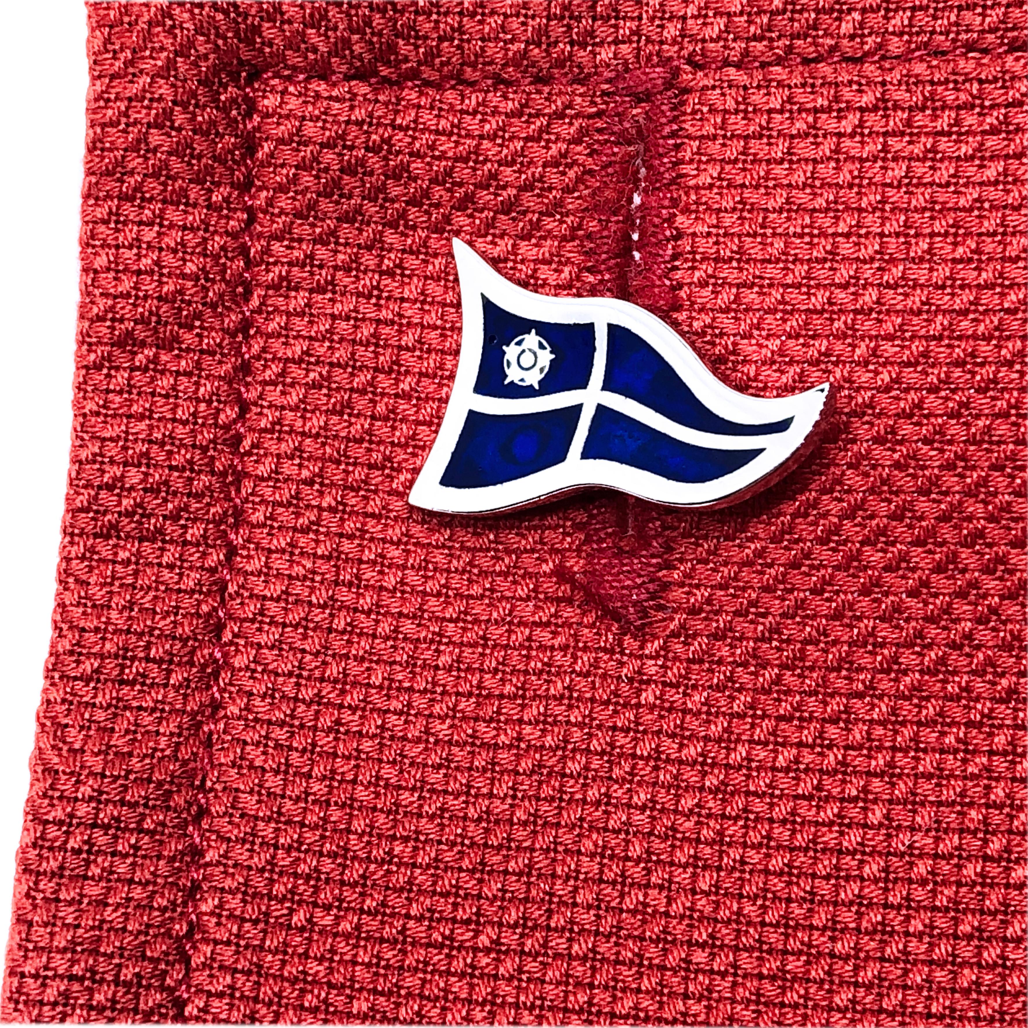 Berca Navy Blue Sailing Flag Little Oar Back Sterling Silver Cufflinks For Sale 4