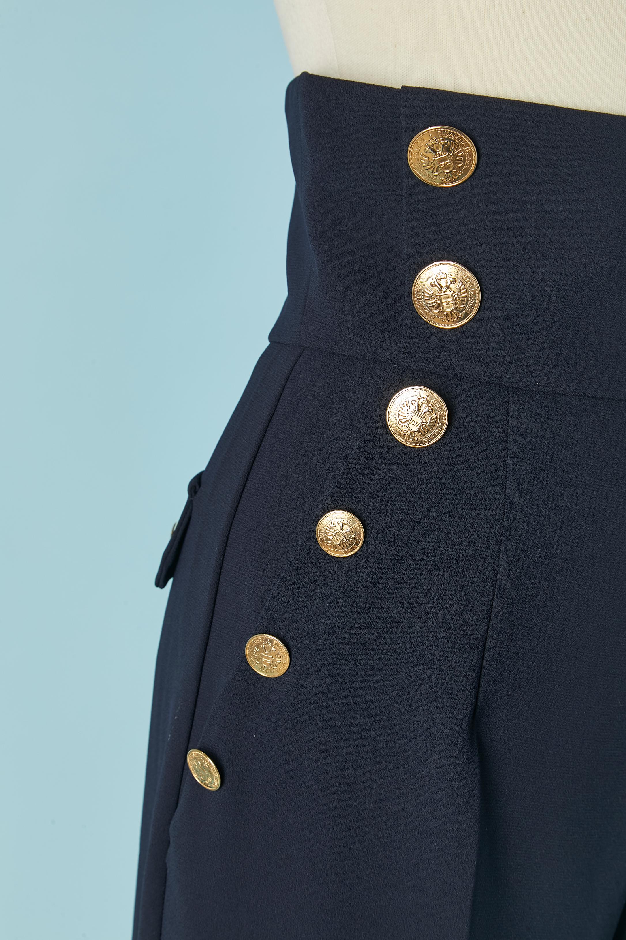 Nero Pantaloni alla marinara blu navy con bottone in metallo dorato Elisabetta Franchi in vendita