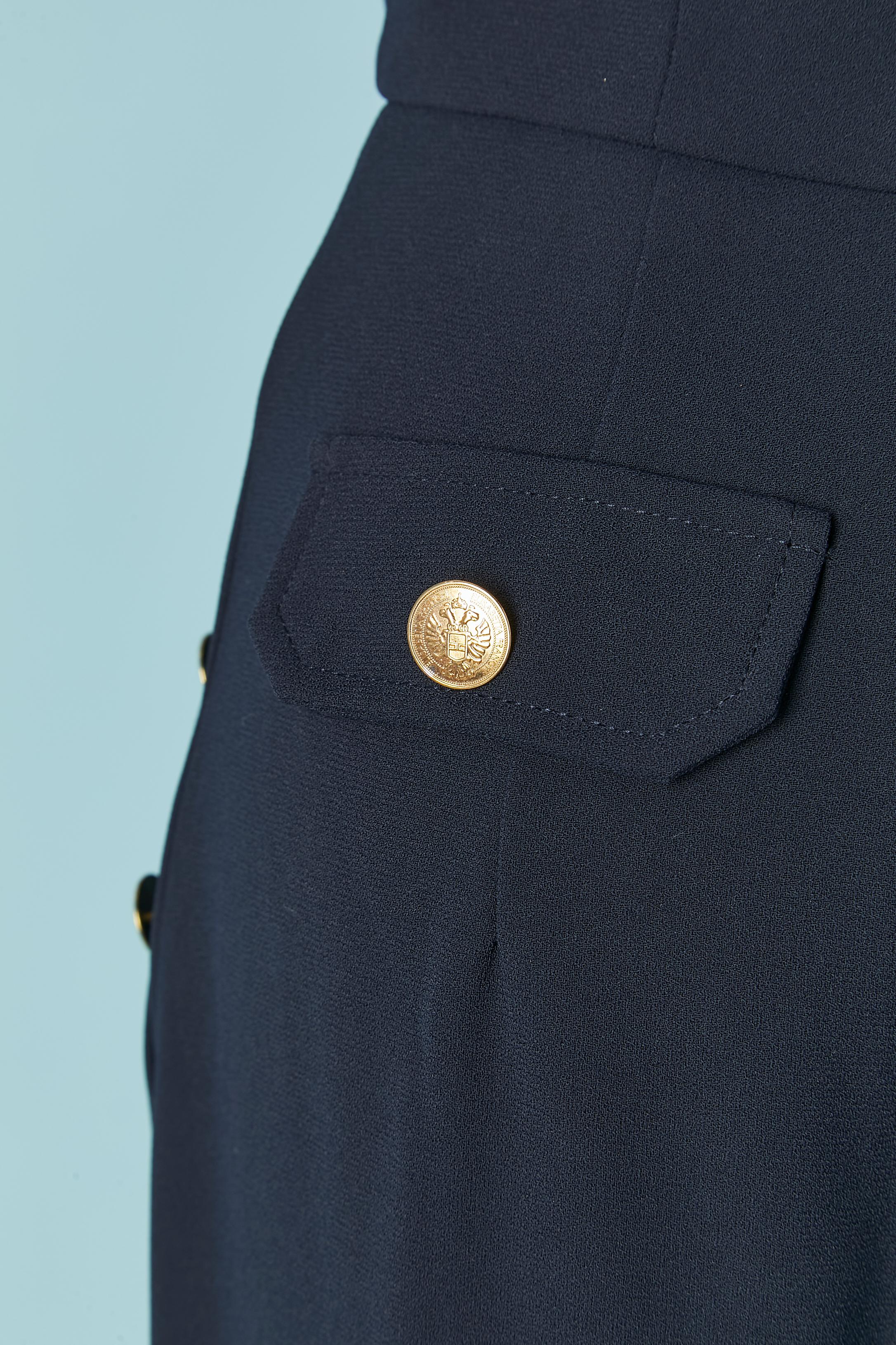 Pantaloni alla marinara blu navy con bottone in metallo dorato Elisabetta Franchi in vendita 1