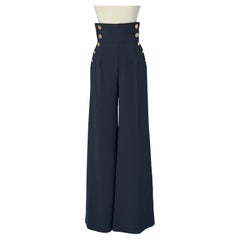 Pantaloni alla marinara blu navy con bottone in metallo dorato Elisabetta Franchi