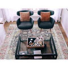 Navy Blue Semi Antique Persian Tabriz Shabby Chic Oriental Rug