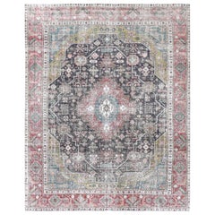 Navy Blue Semi Antique Persian Tabriz Shabby Chic Oriental Rug