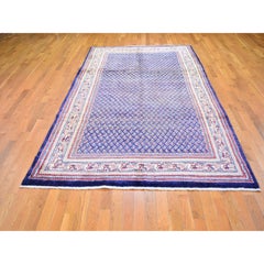 Navy Blue Semi Antique Seraband Botteh Wide Runner Oriental Rug