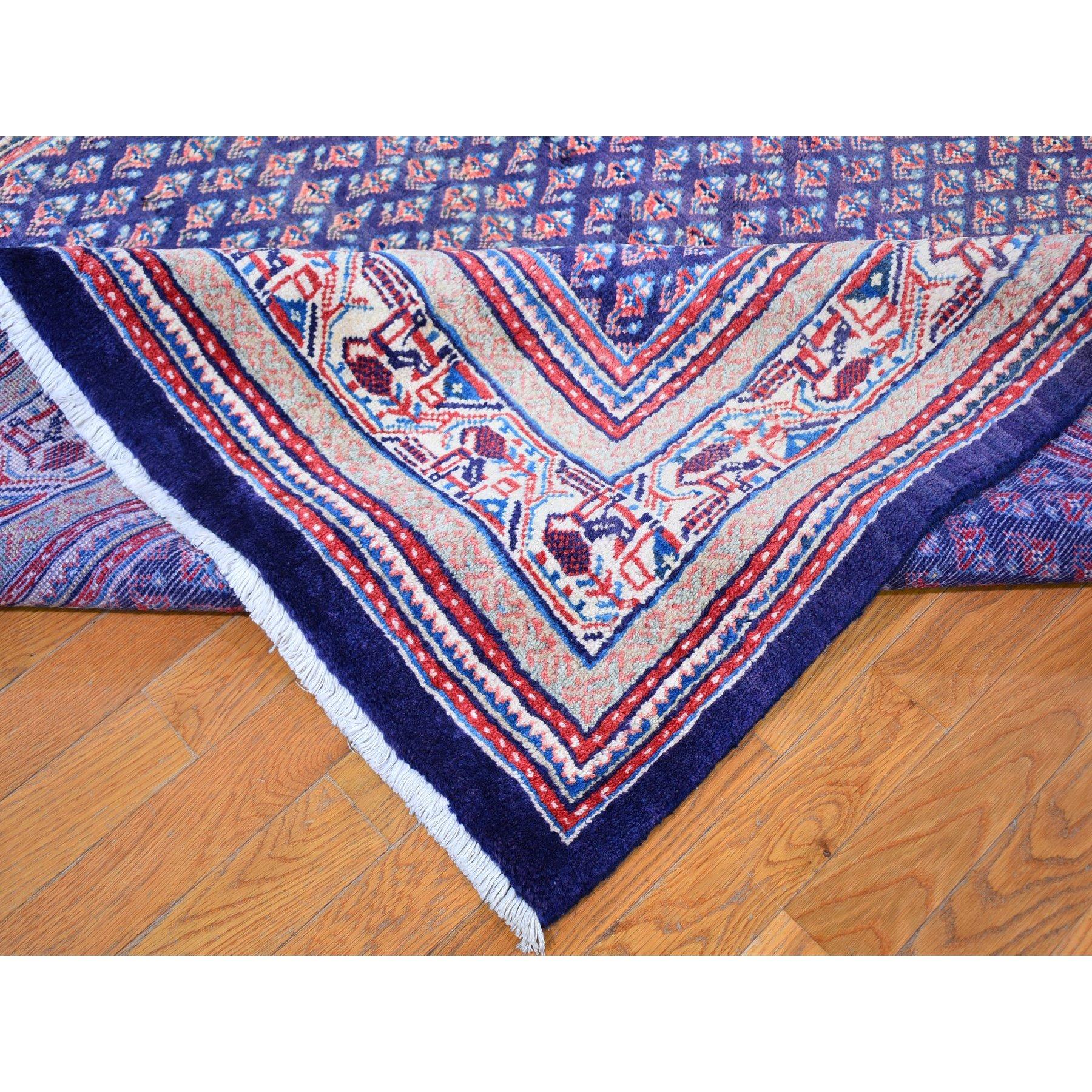 Navy Blue Semi Antique Seraband Botteh Wide Runner Oriental Rug In Good Condition For Sale In Carlstadt, NJ