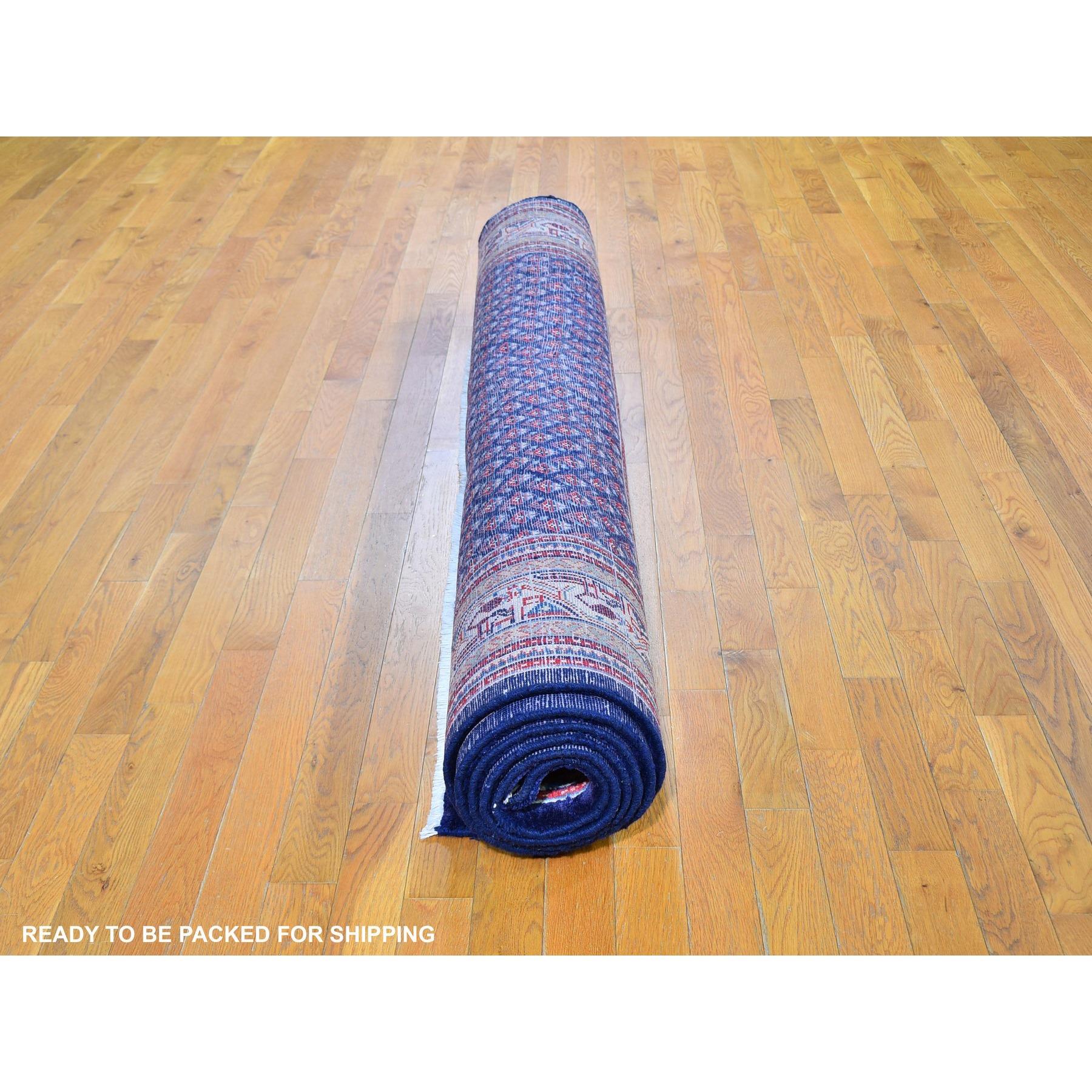 Navy Blue Semi Antique Seraband Botteh Wide Runner Oriental Rug For Sale 1
