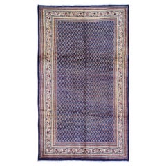 Navy Blue Semi Retro Seraband Botteh Wide Runner Oriental Rug