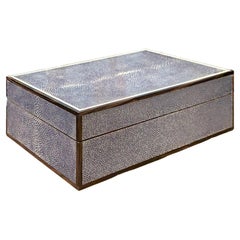 Navy Blue Shagreen & Macassar Ebony Box with Bone Inlay