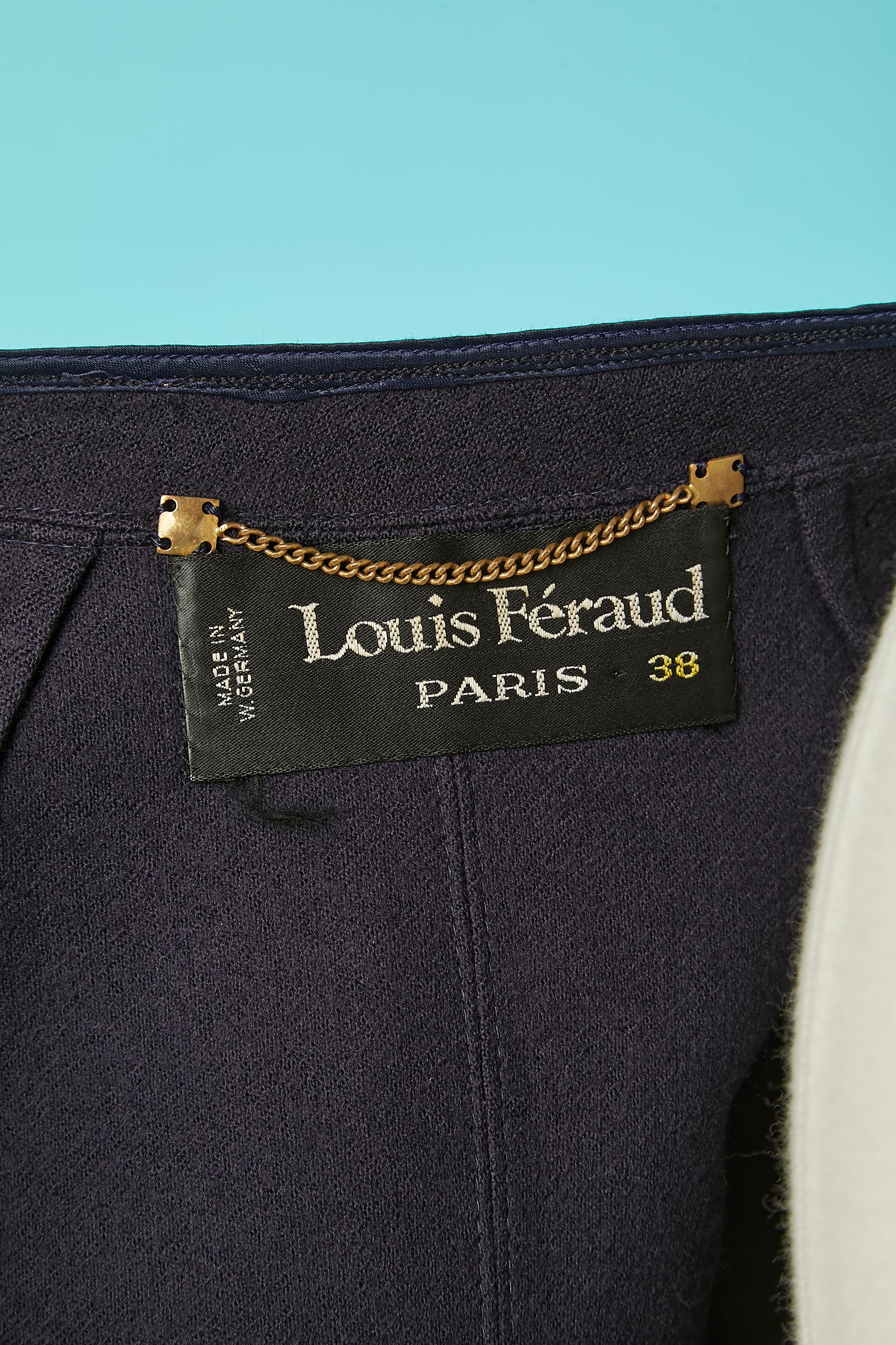 Navy blue short jacket in wool with satin ribbon piping Louis Féraud  For Sale 1