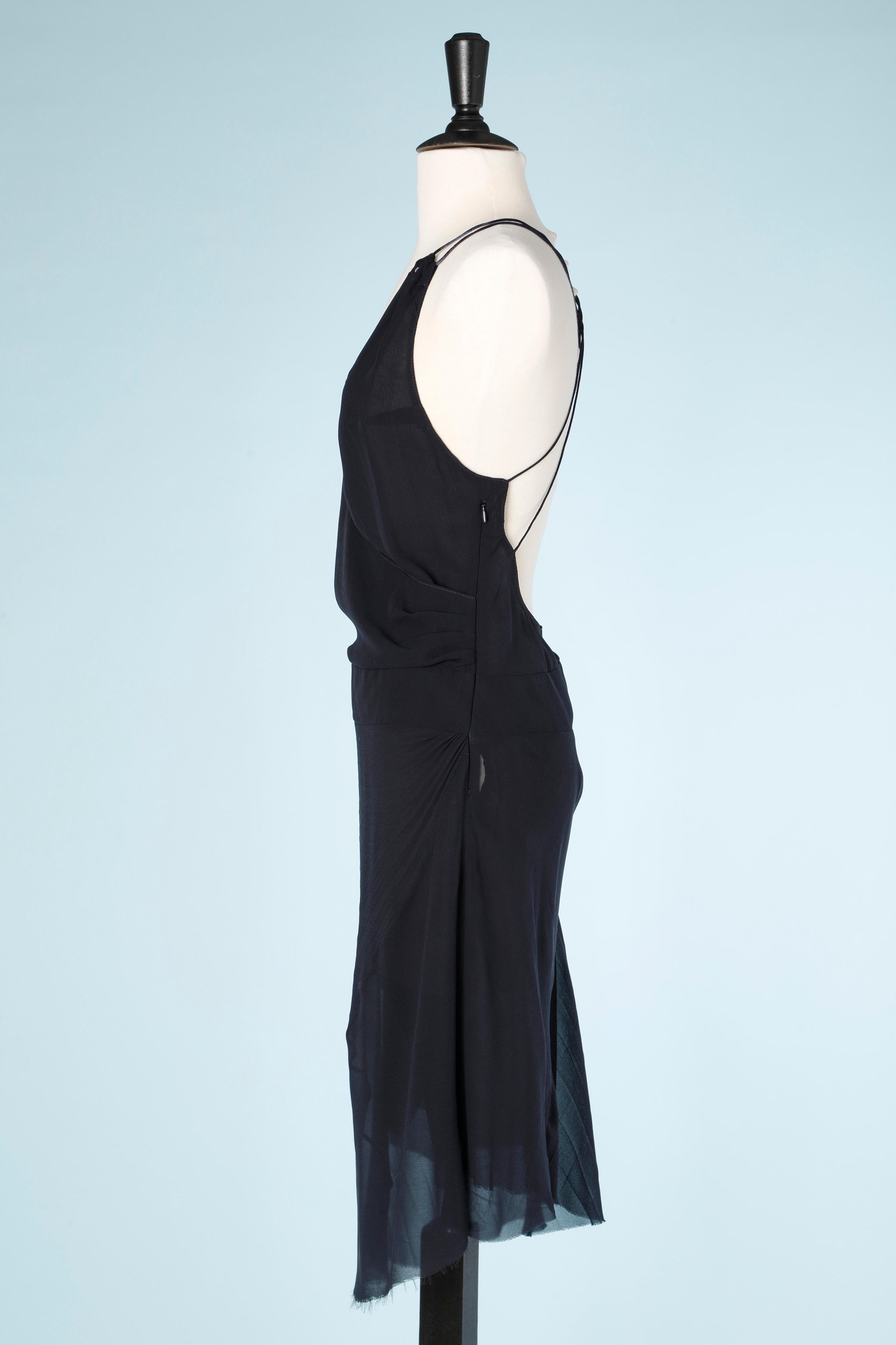 Women's Navy blue silk chiffon dress wrapped on the front Patrizia PEPE For Sale