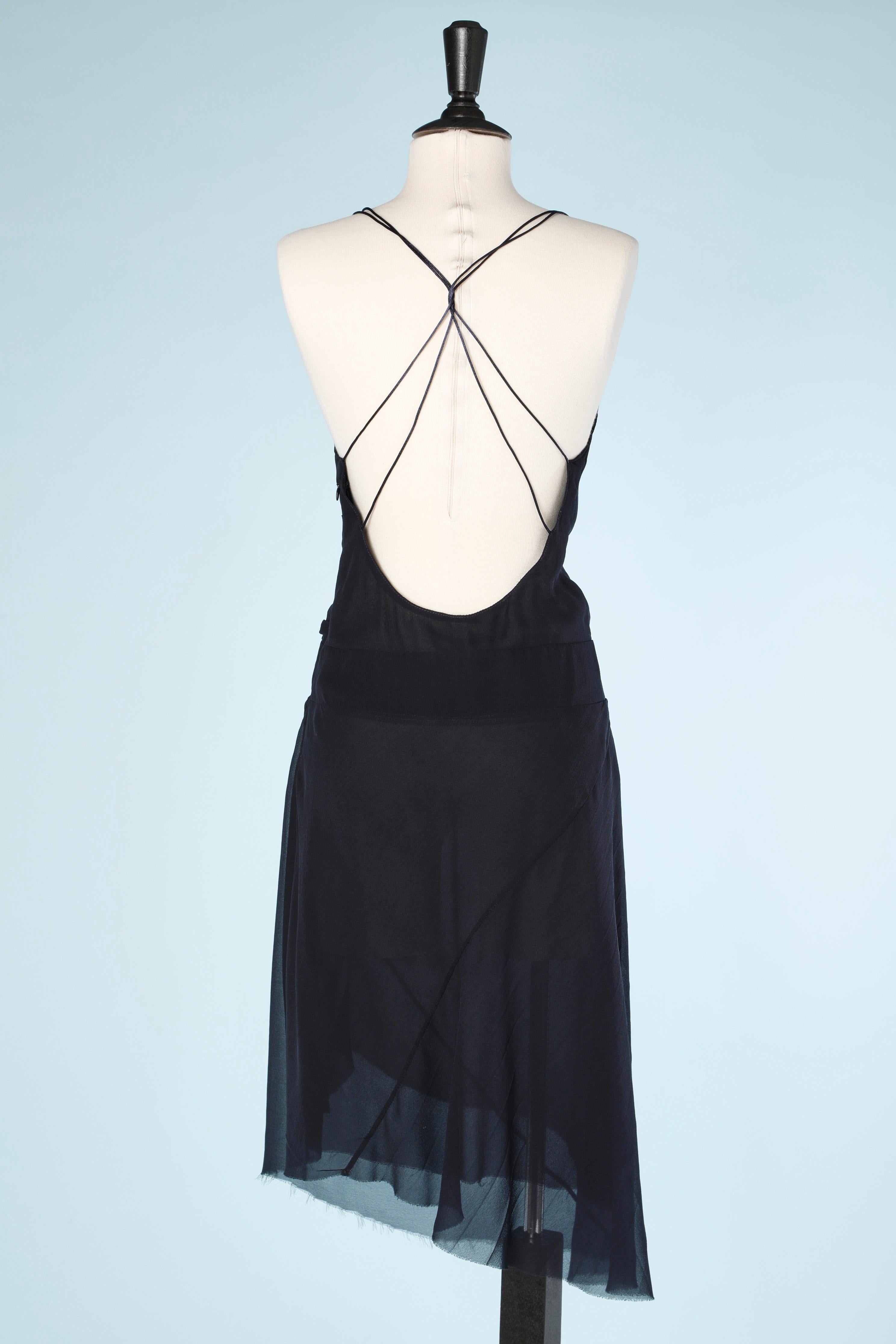 Navy blue silk chiffon dress wrapped on the front Patrizia PEPE For Sale 1