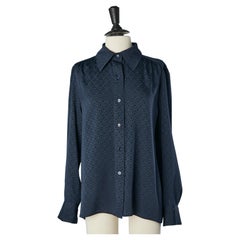 Vintage Navy blue silk jacquard shirt with horsebit pattern Hermès Circa 1970's 