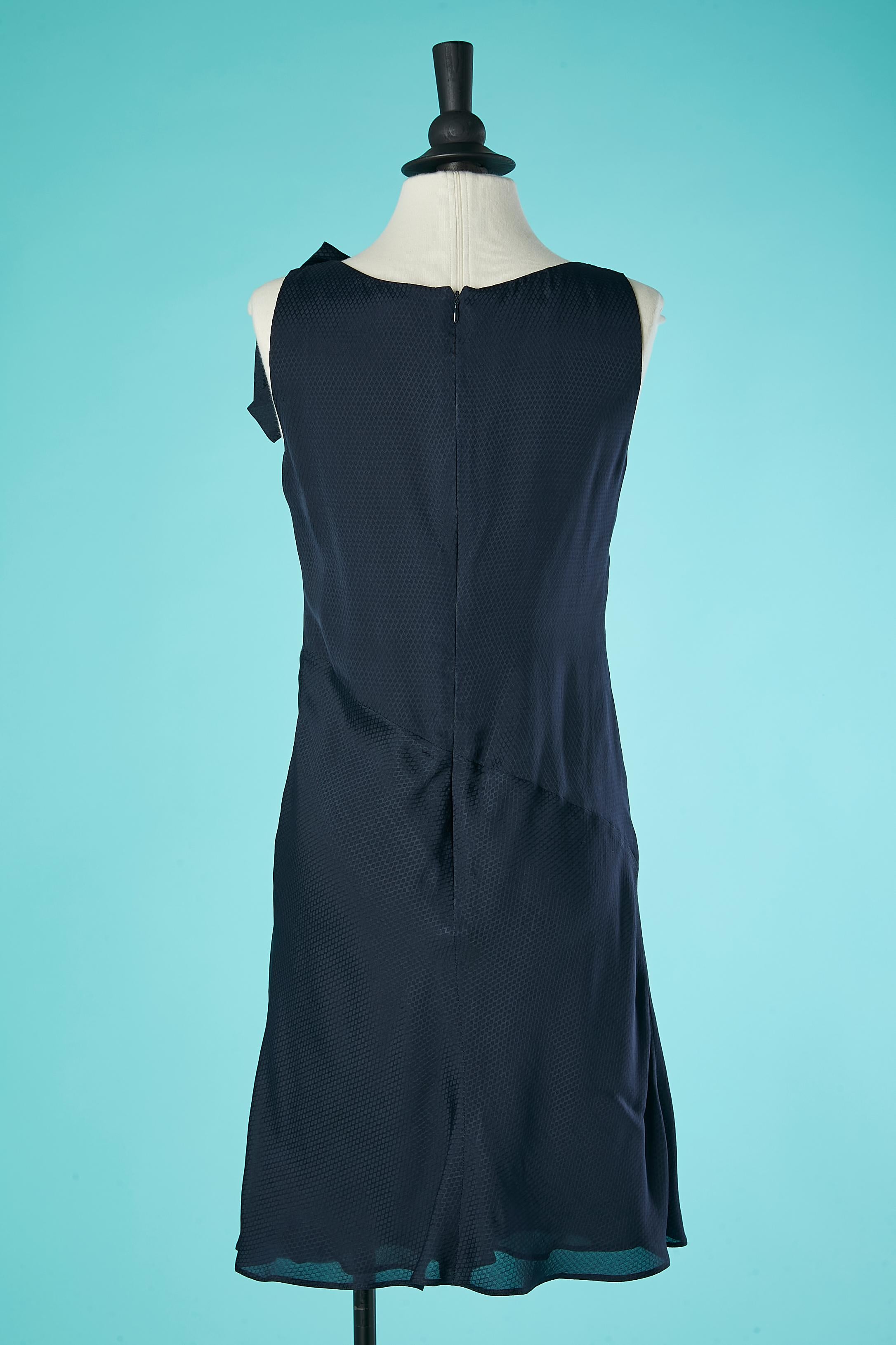 Navy blue silk jacquard sleeveless cocktail dress Giorgio Armani  For Sale 1