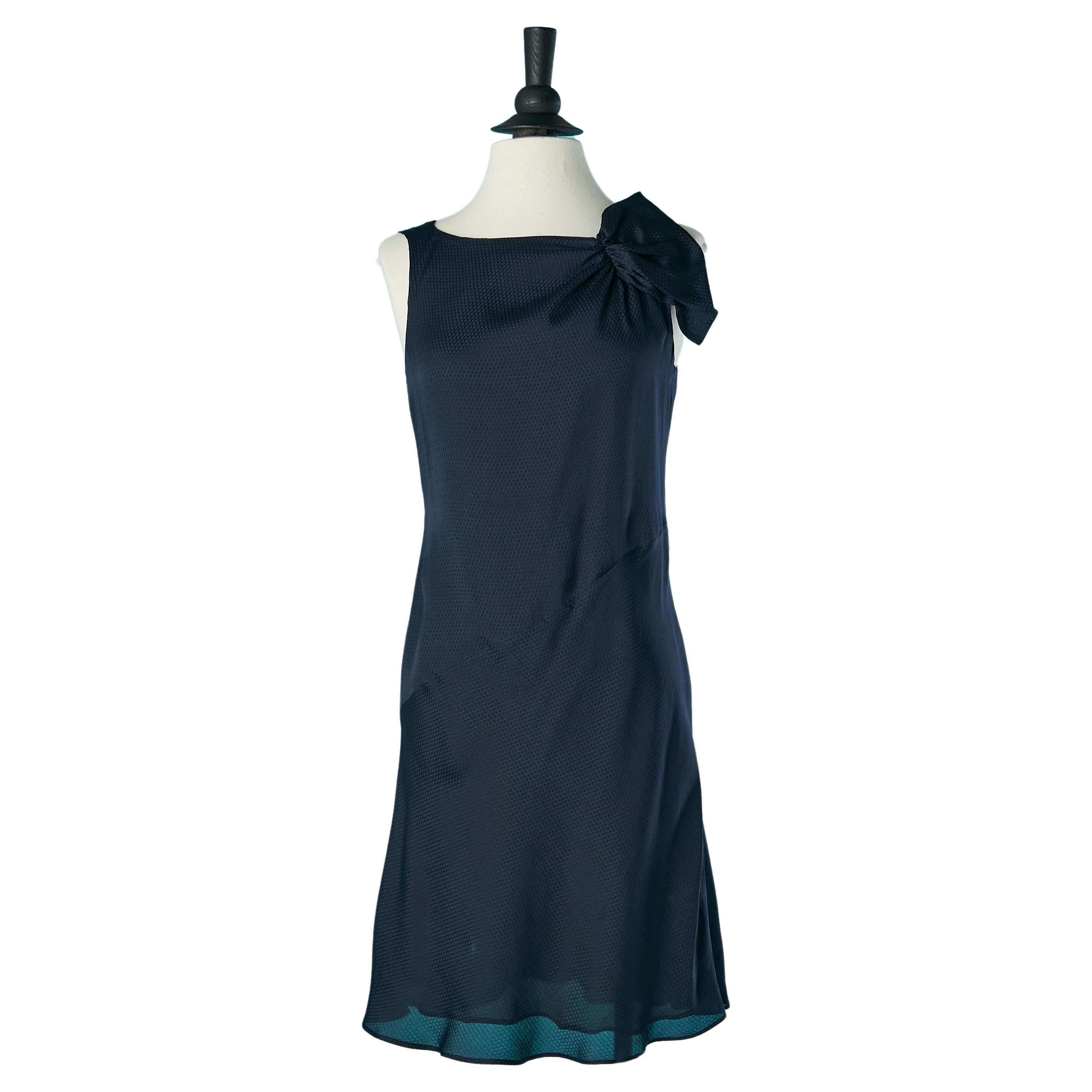 Navy blue silk jacquard sleeveless cocktail dress Giorgio Armani  For Sale