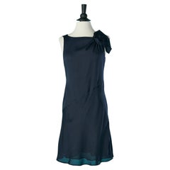 Navy blue silk jacquard sleeveless cocktail dress Giorgio Armani 