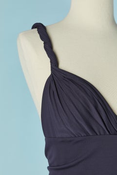 Navy blue silk jersey short jumpsuit with twisted shoulder strap CHRISTIAN DIOR
