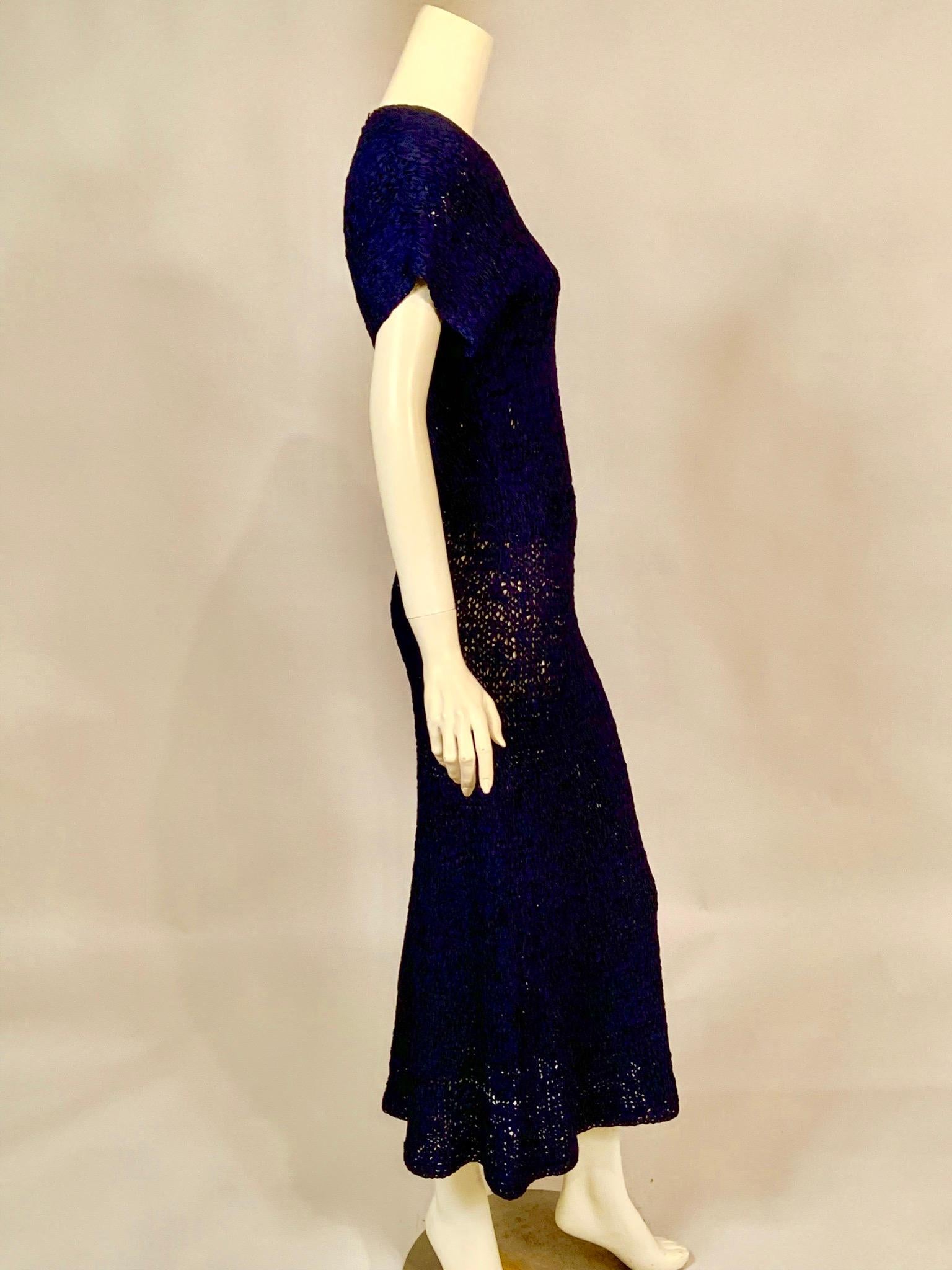 Navy Blue Silk Ribbon Dress Late 1930’s In Excellent Condition In New Hope, PA