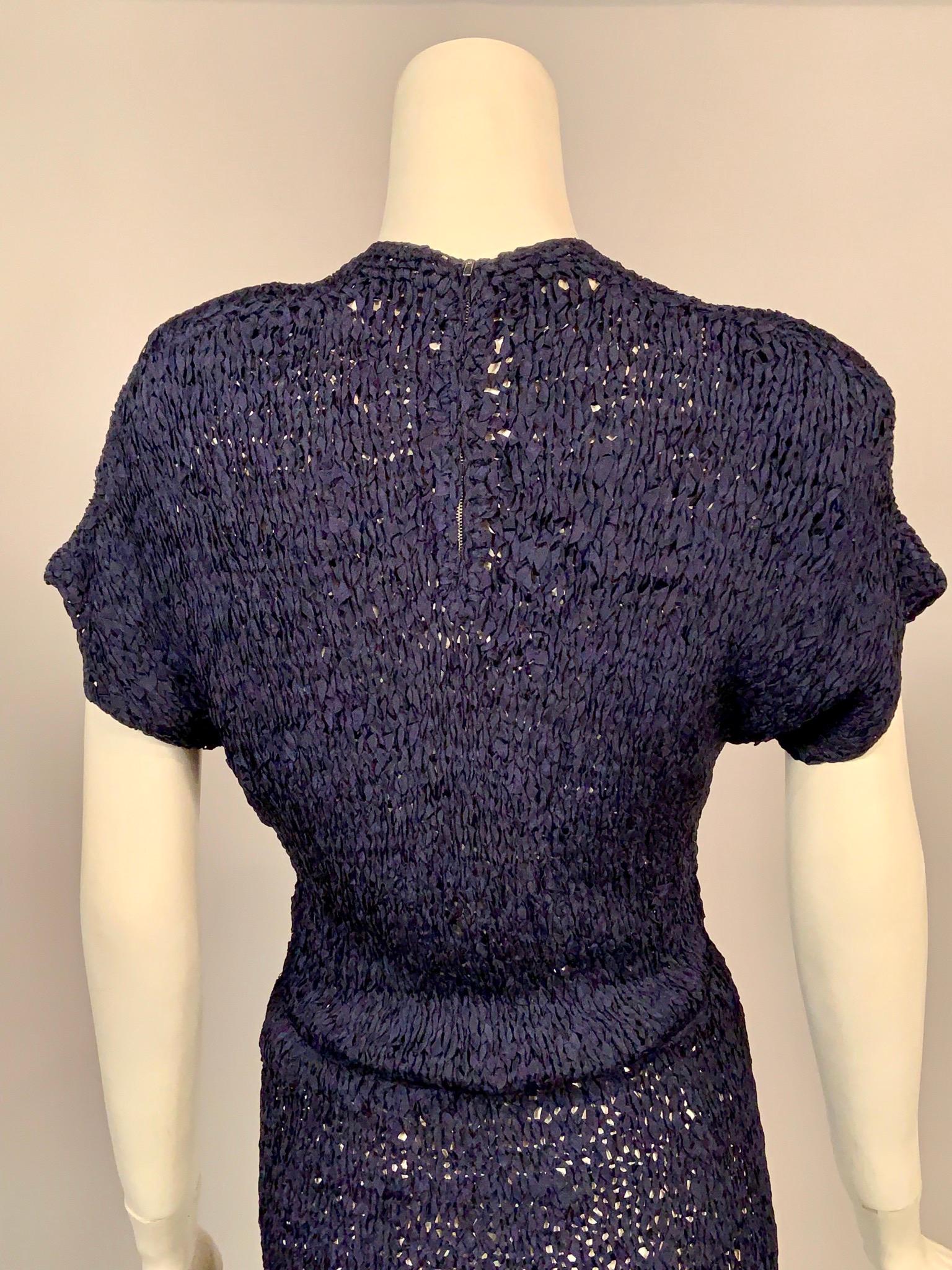Navy Blue Silk Ribbon Dress Late 1930’s 1