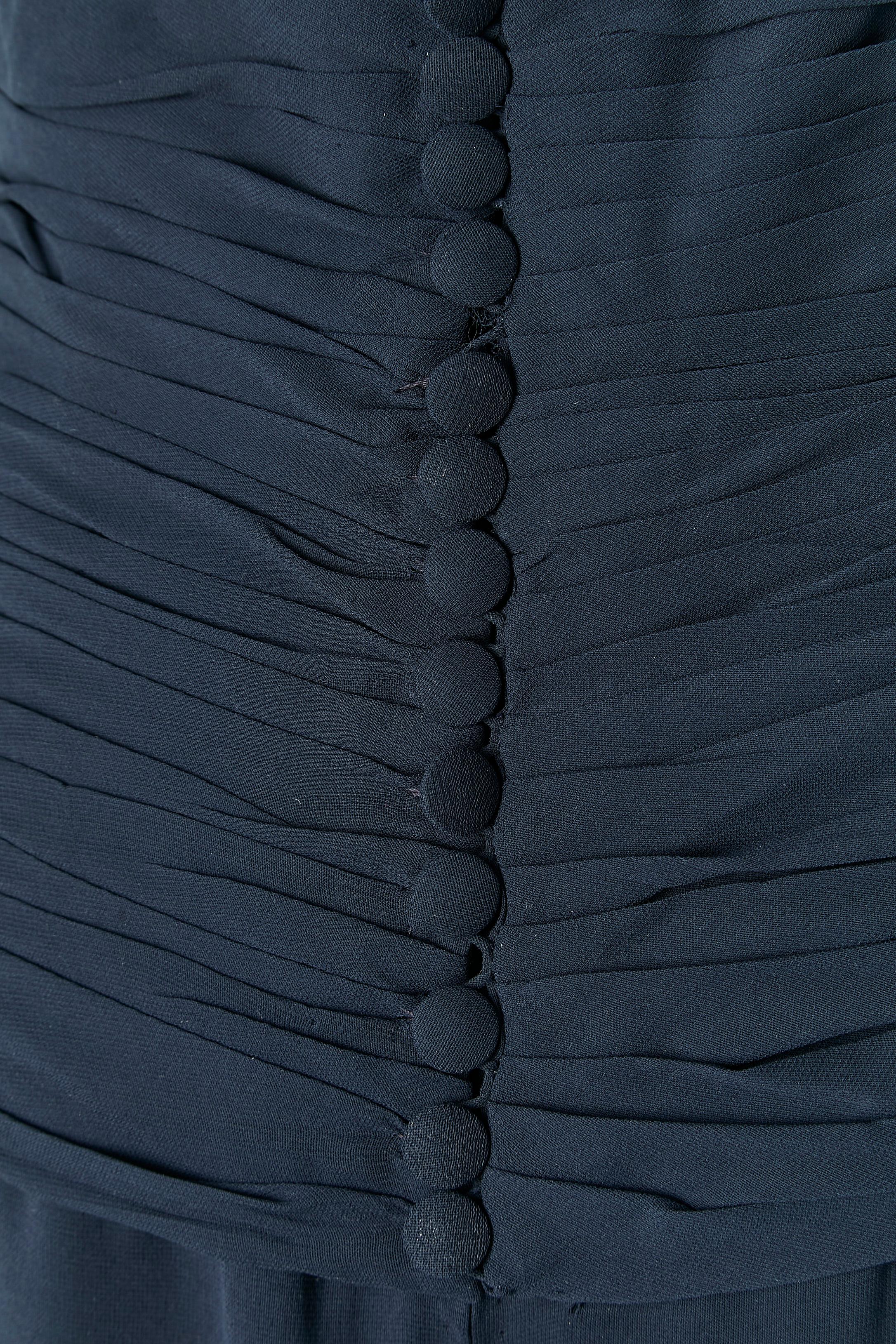 Navy blue silk wrapped and pleated skirt CHANEL BOUTIQUE For Sale 1