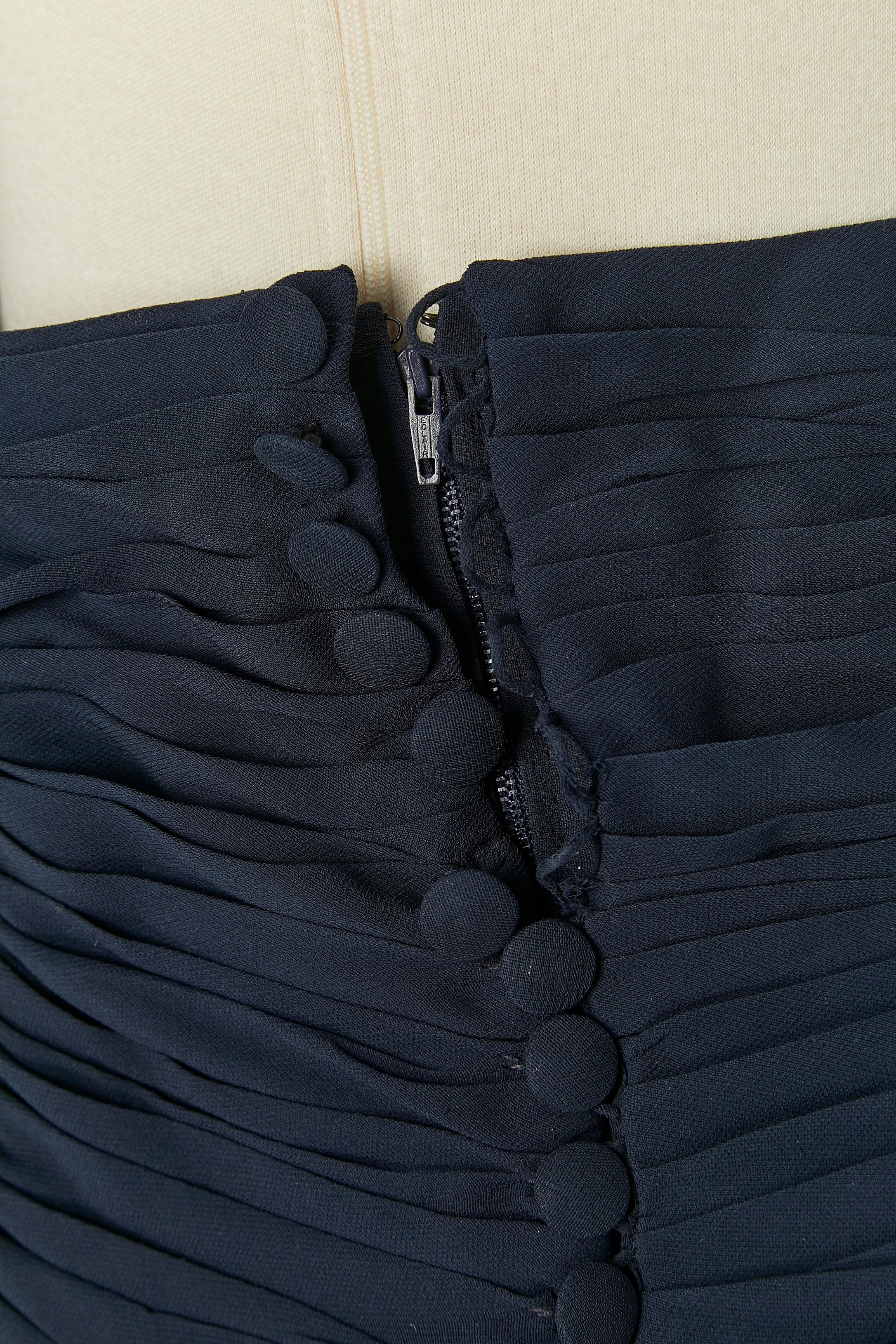 Navy blue silk wrapped and pleated skirt CHANEL BOUTIQUE For Sale 2