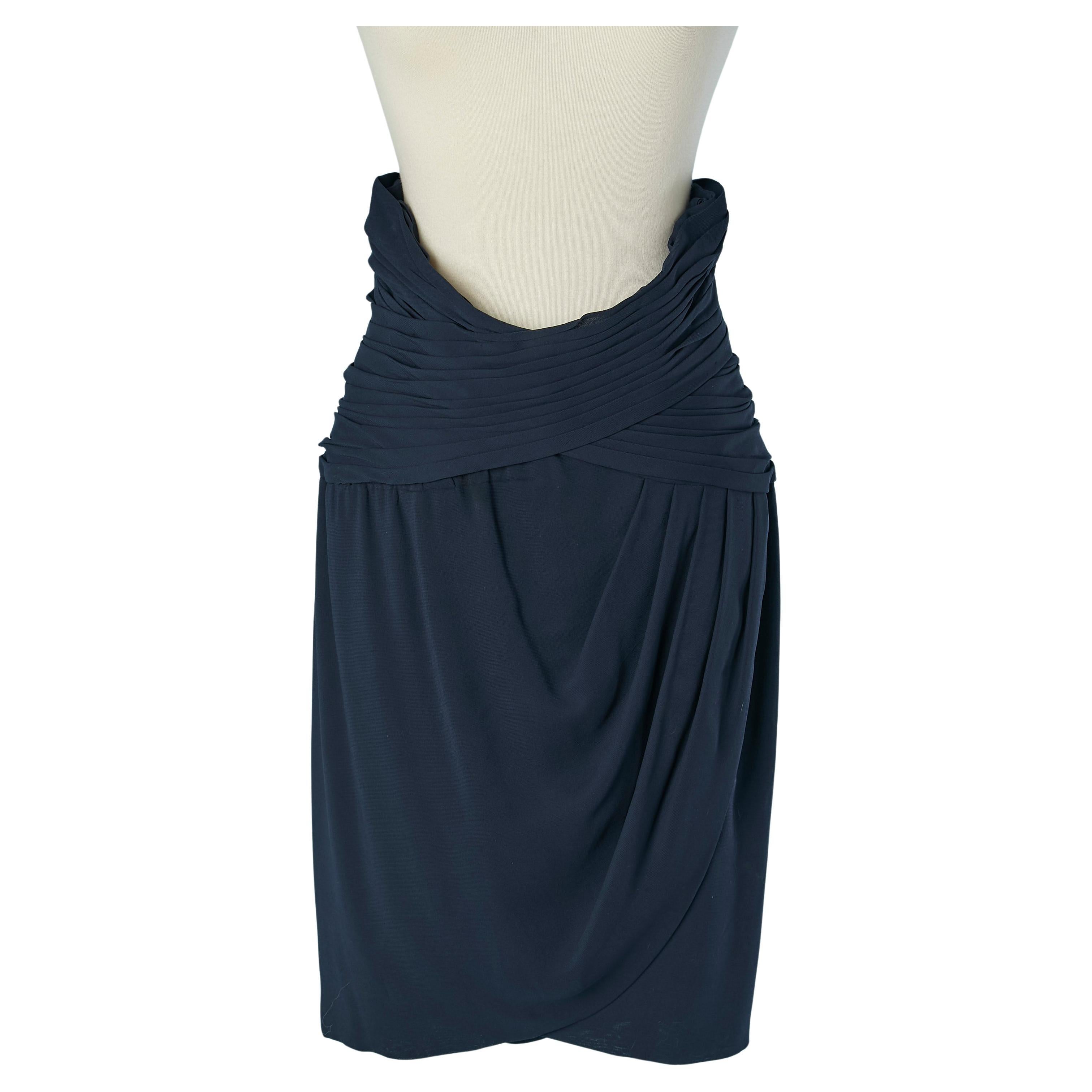 Navy blue silk wrapped and pleated skirt CHANEL BOUTIQUE For Sale