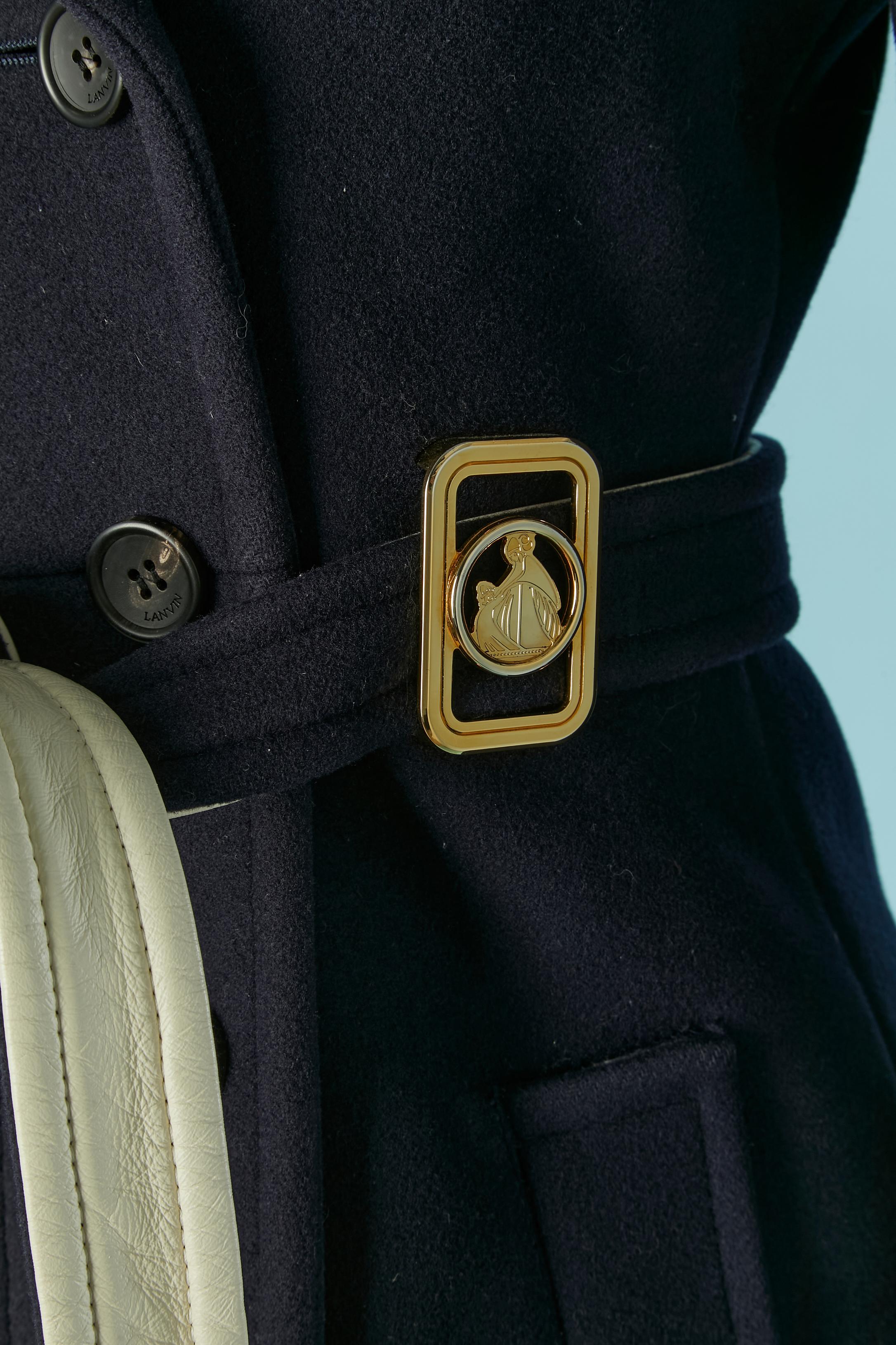 Nero Cappotto monopetto blu navy con cintura LANVIN in vendita