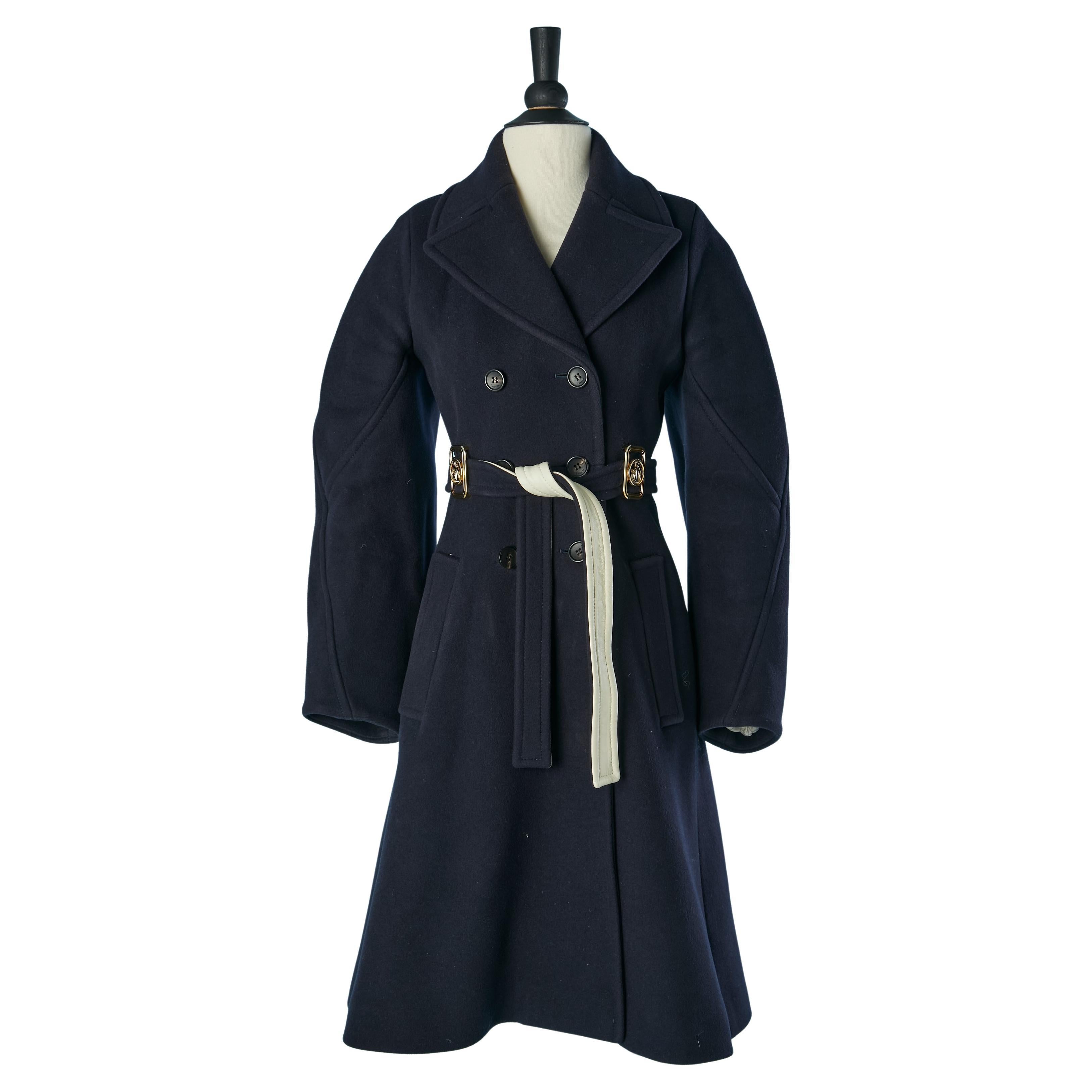 Cappotto monopetto blu navy con cintura LANVIN in vendita