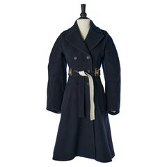 Navy blue single breasted coat with belt LANVIN